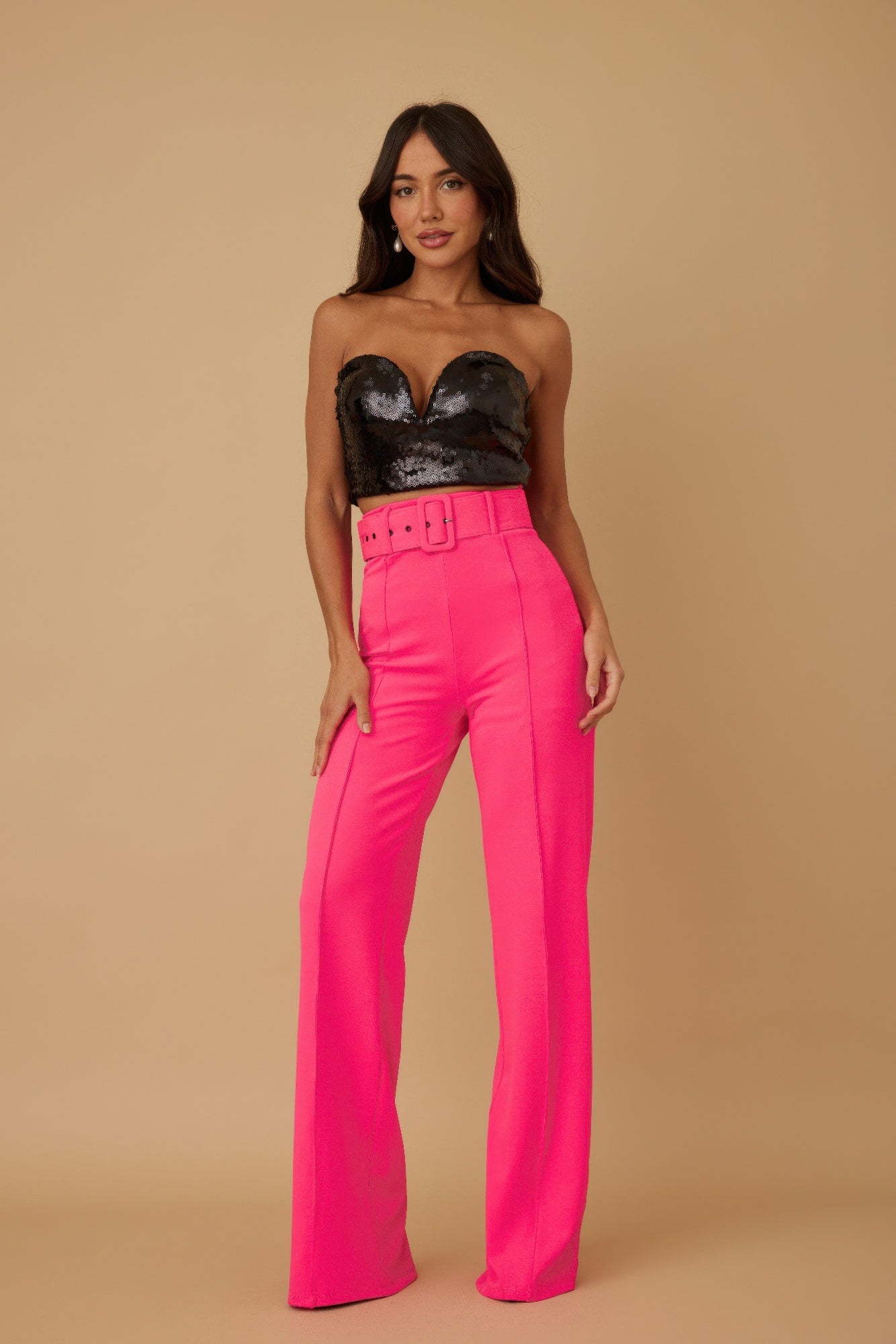 High Waist Pants With Buckle Belt  Shop One Place