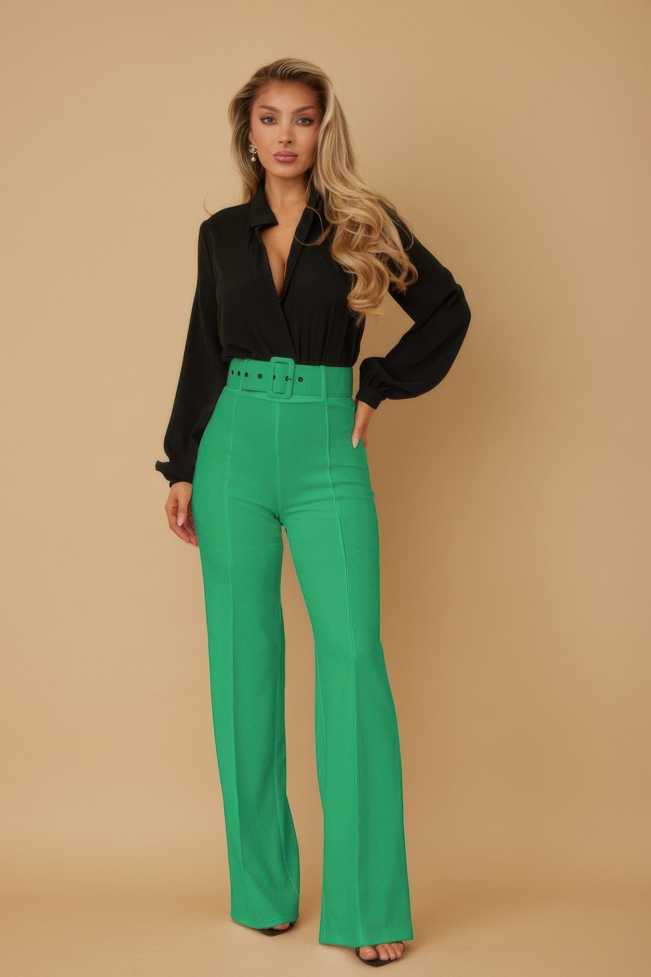 High Waist Pants With Buckle Belt  Shop One Place