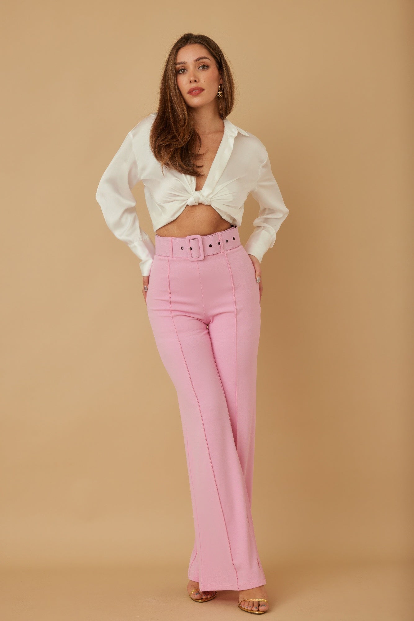 High Waist Pants With Buckle Belt  Shop One Place