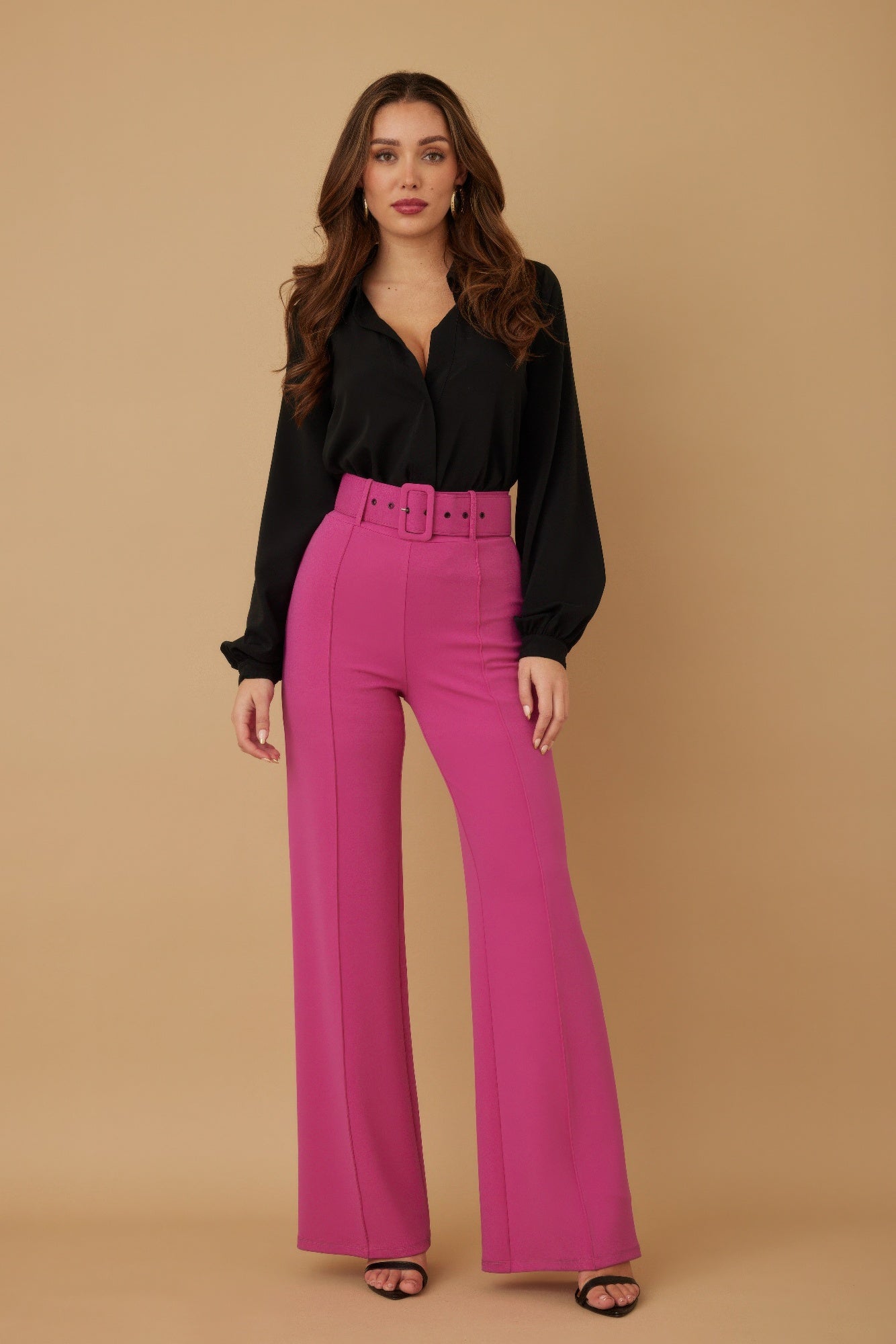 High Waist Pants With Buckle Belt  Shop One Place