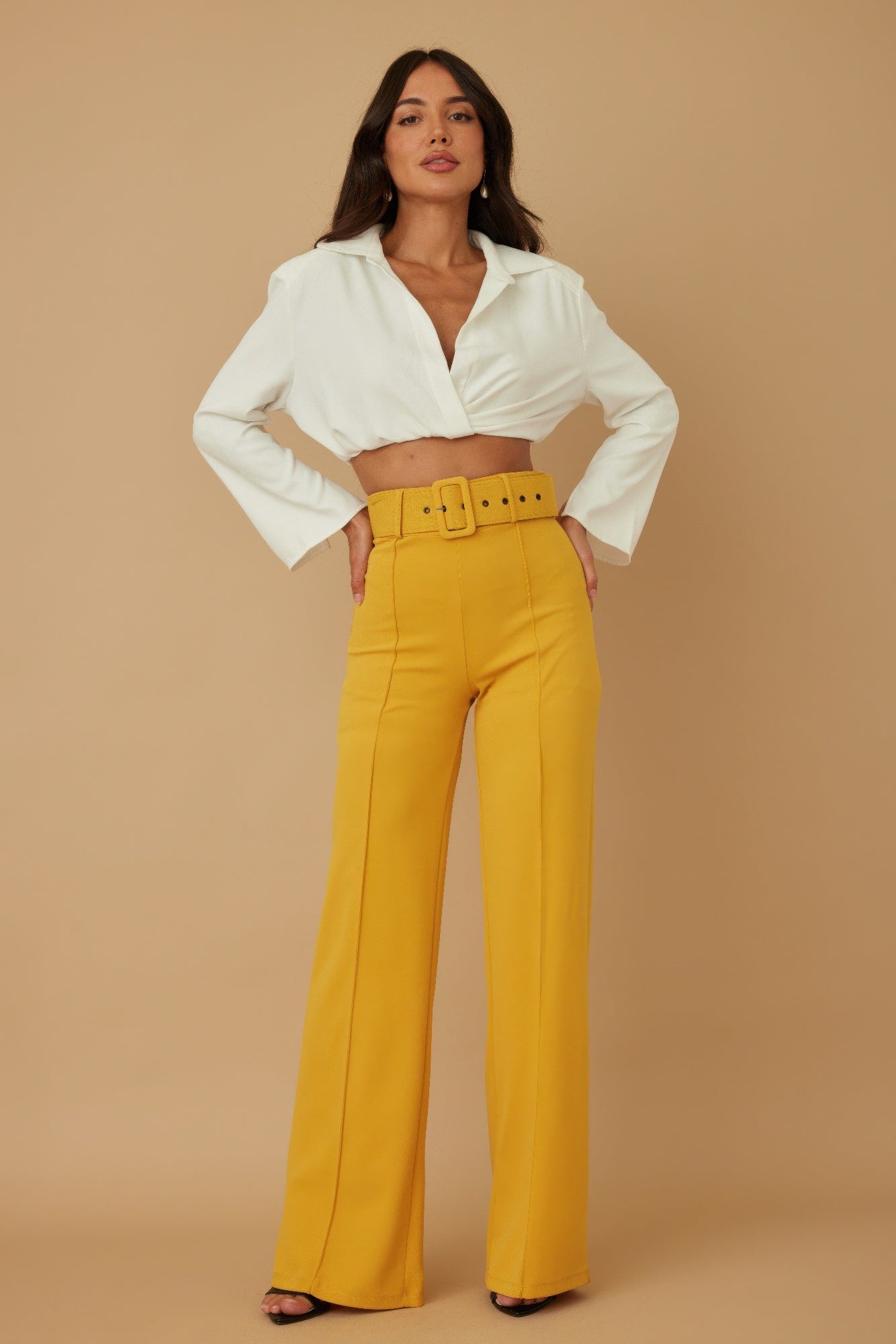 High Waist Pants With Buckle Belt  Shop One Place
