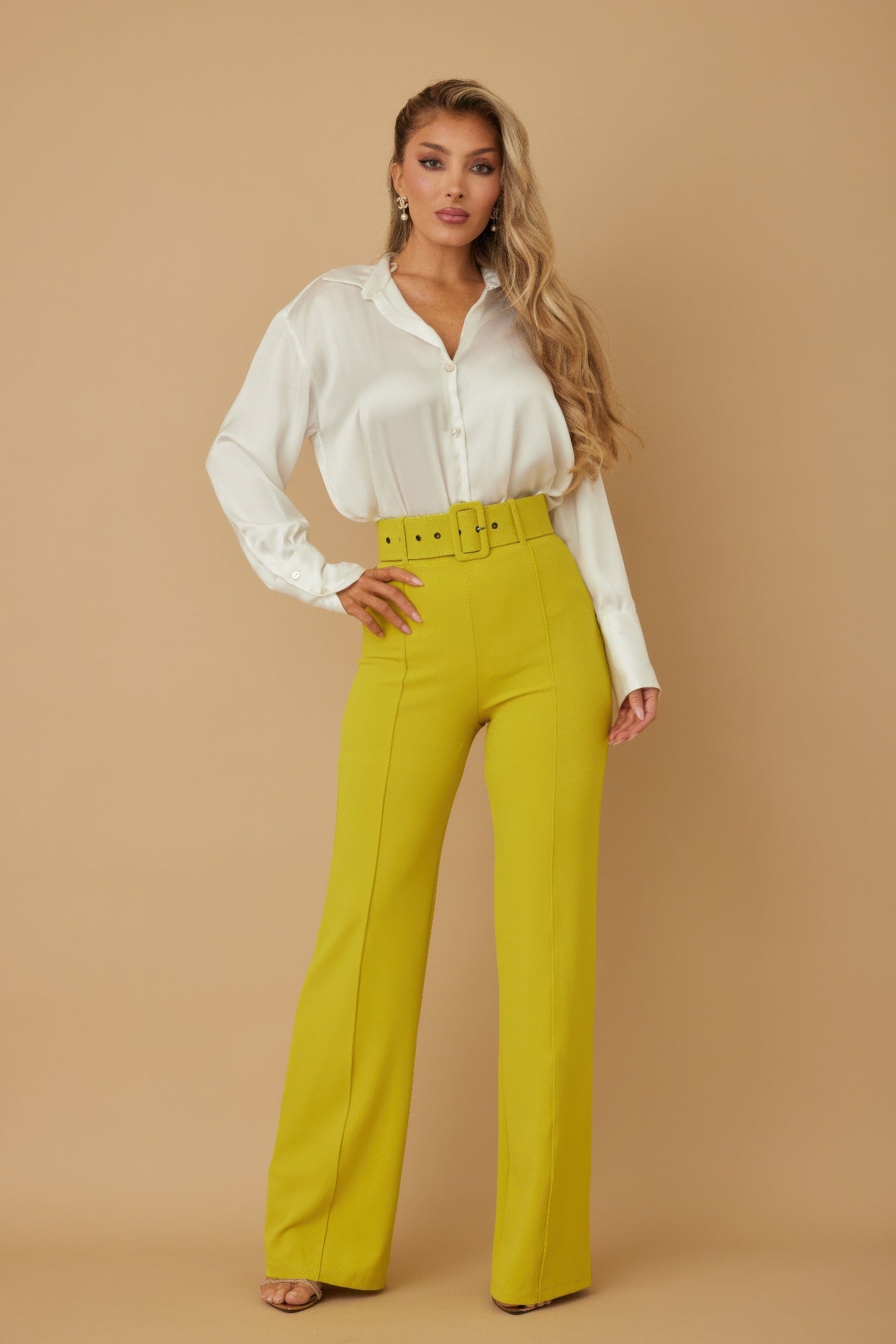 High Waist Pants With Buckle Belt  Shop One Place