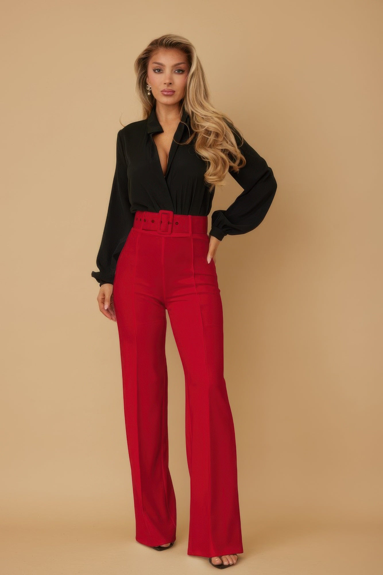 High Waist Pants With Buckle Belt  Shop One Place