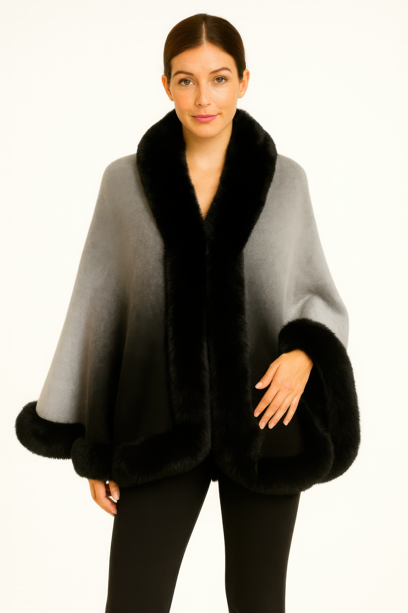 Ombre Faux Fur Trim Cape Wrap  Shop One Place