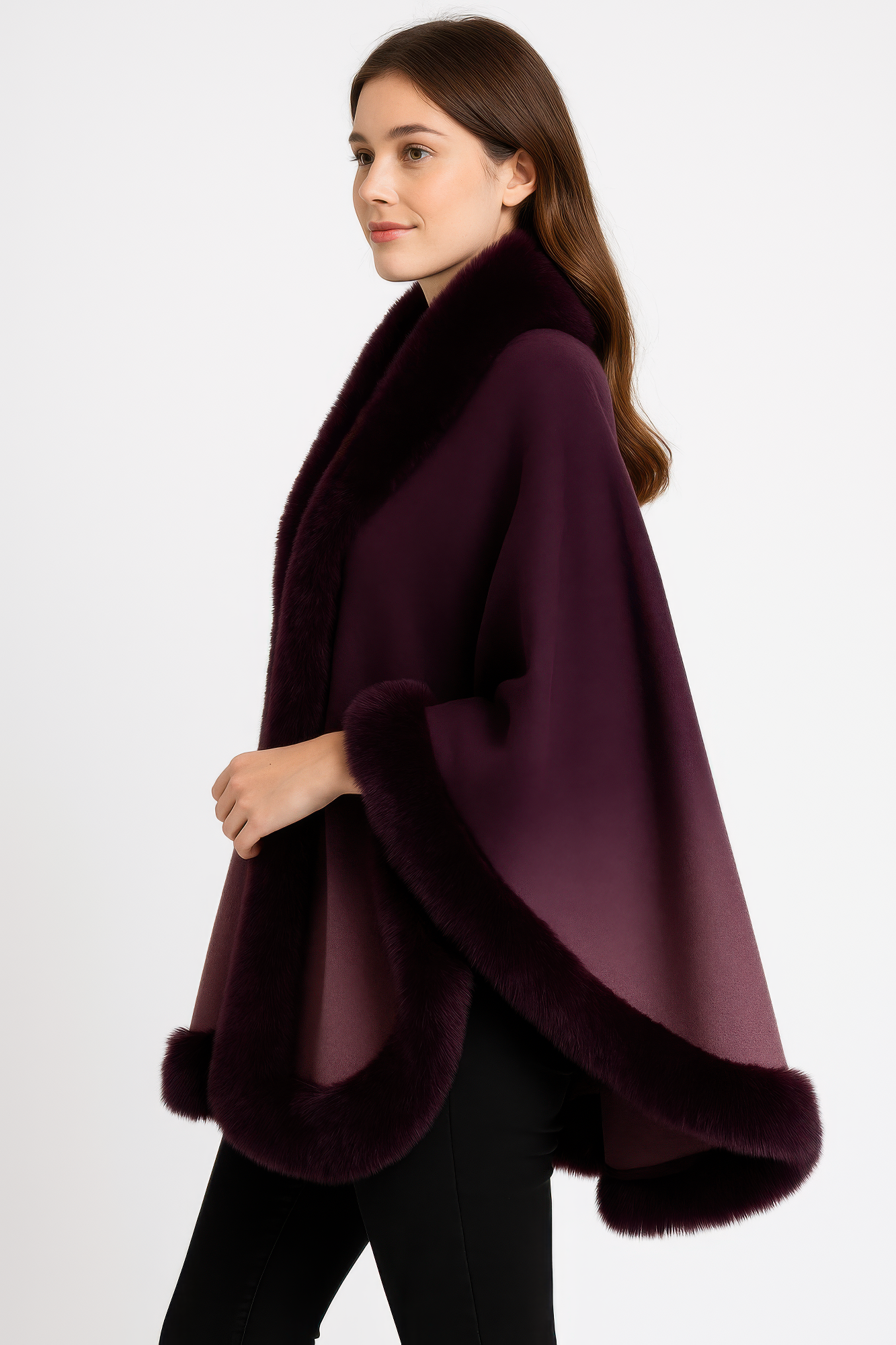 Ombre Faux Fur Trim Cape Wrap  Shop One Place