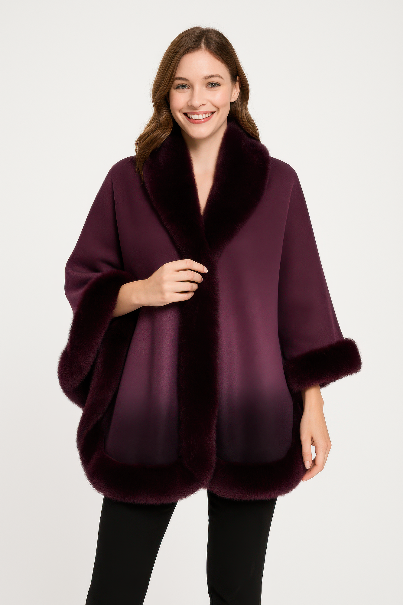Ombre Faux Fur Trim Cape Wrap  Shop One Place