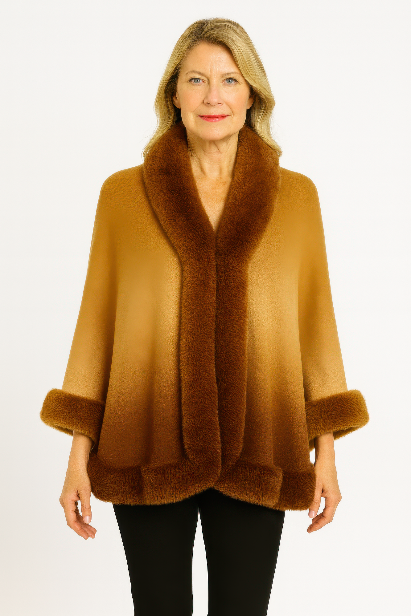 Ombre Faux Fur Trim Cape Wrap  Shop One Place