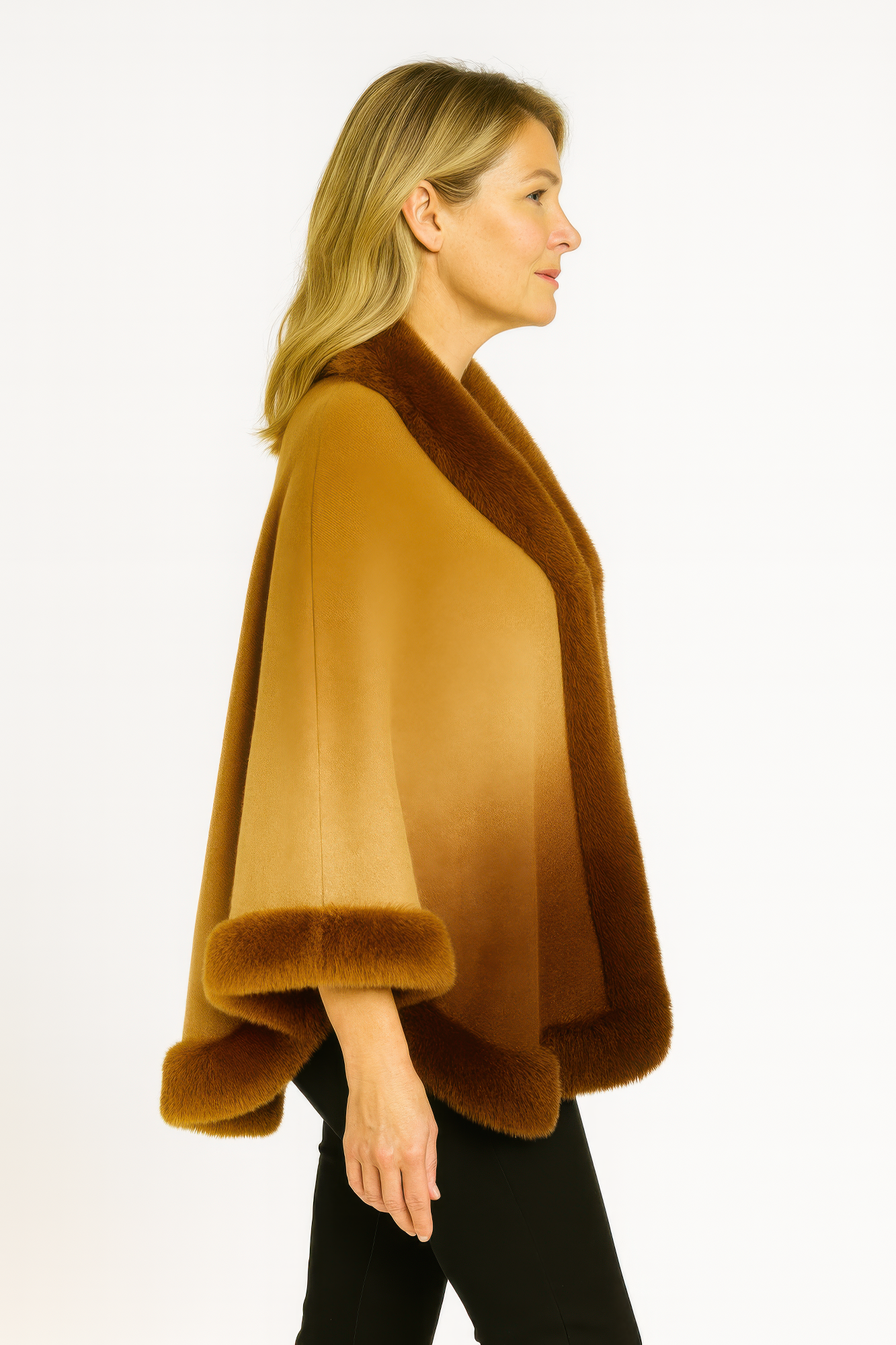 Ombre Faux Fur Trim Cape Wrap  Shop One Place