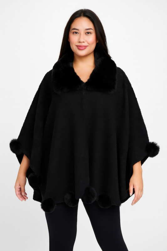 Trim Cape With Faux Fur Collar  Shop One Place