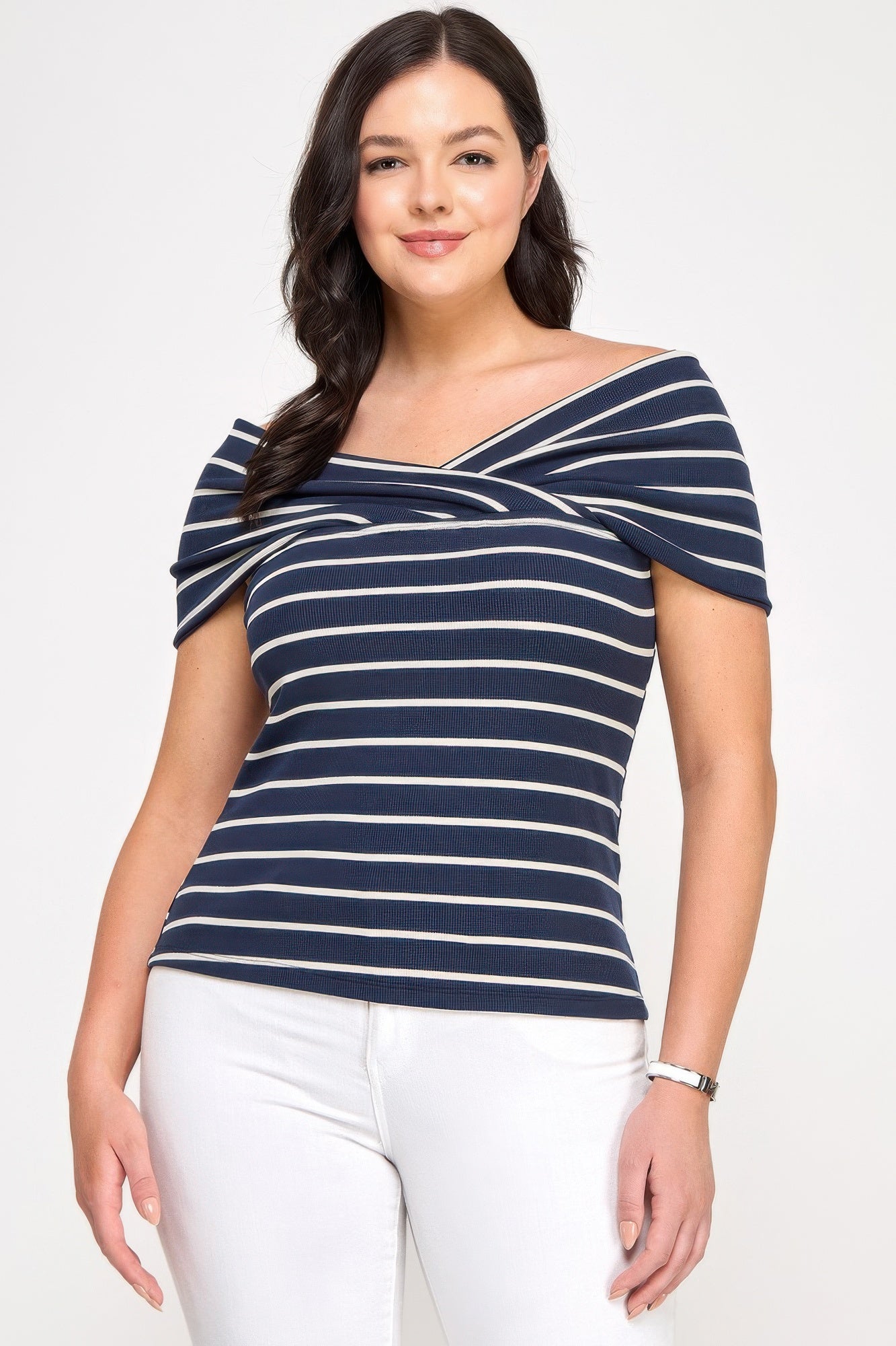 Plus Size Ots Knit Ribbed Striped Top  Shop One Place
