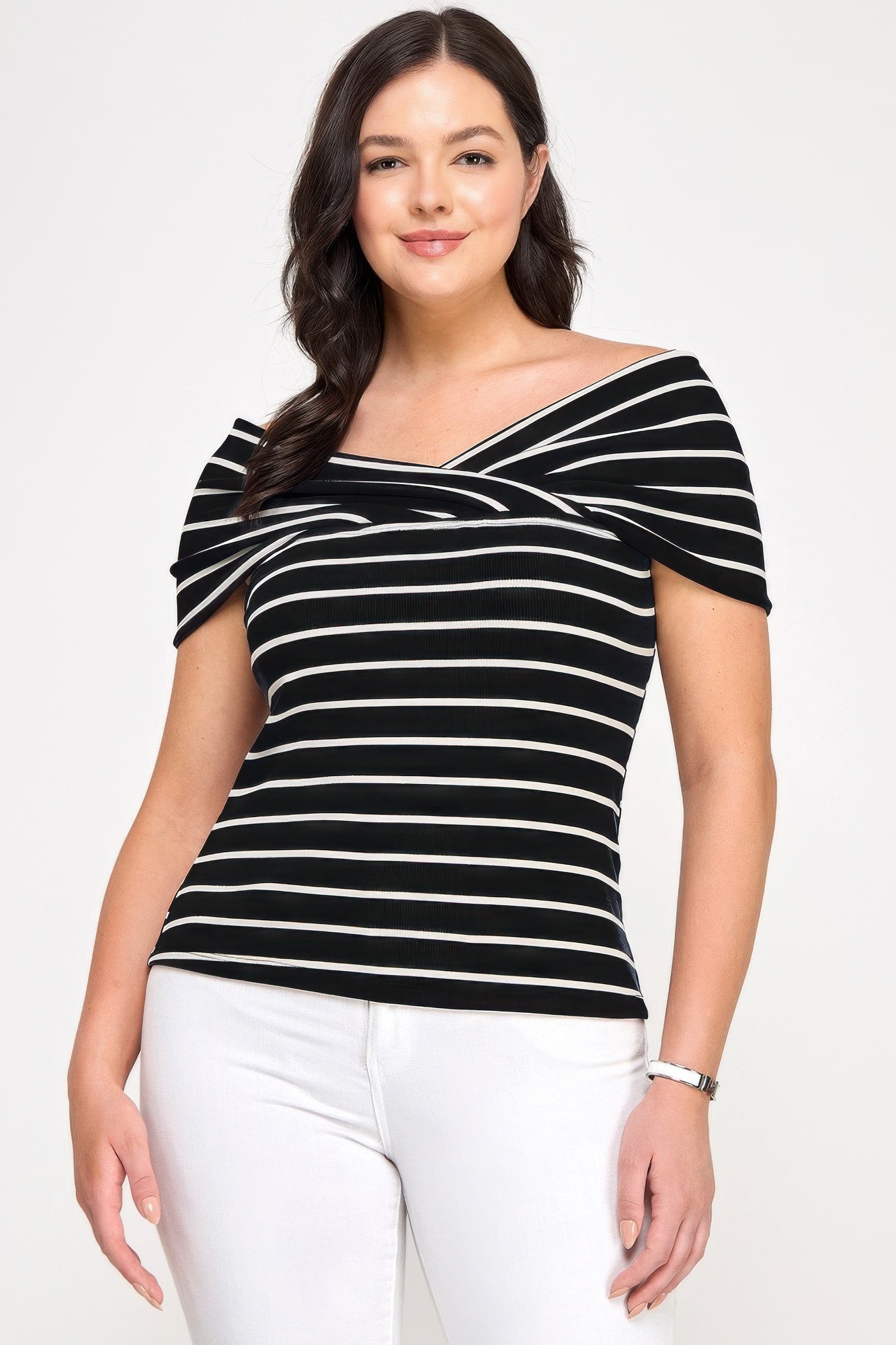Plus Size Ots Knit Ribbed Striped Top  Shop One Place