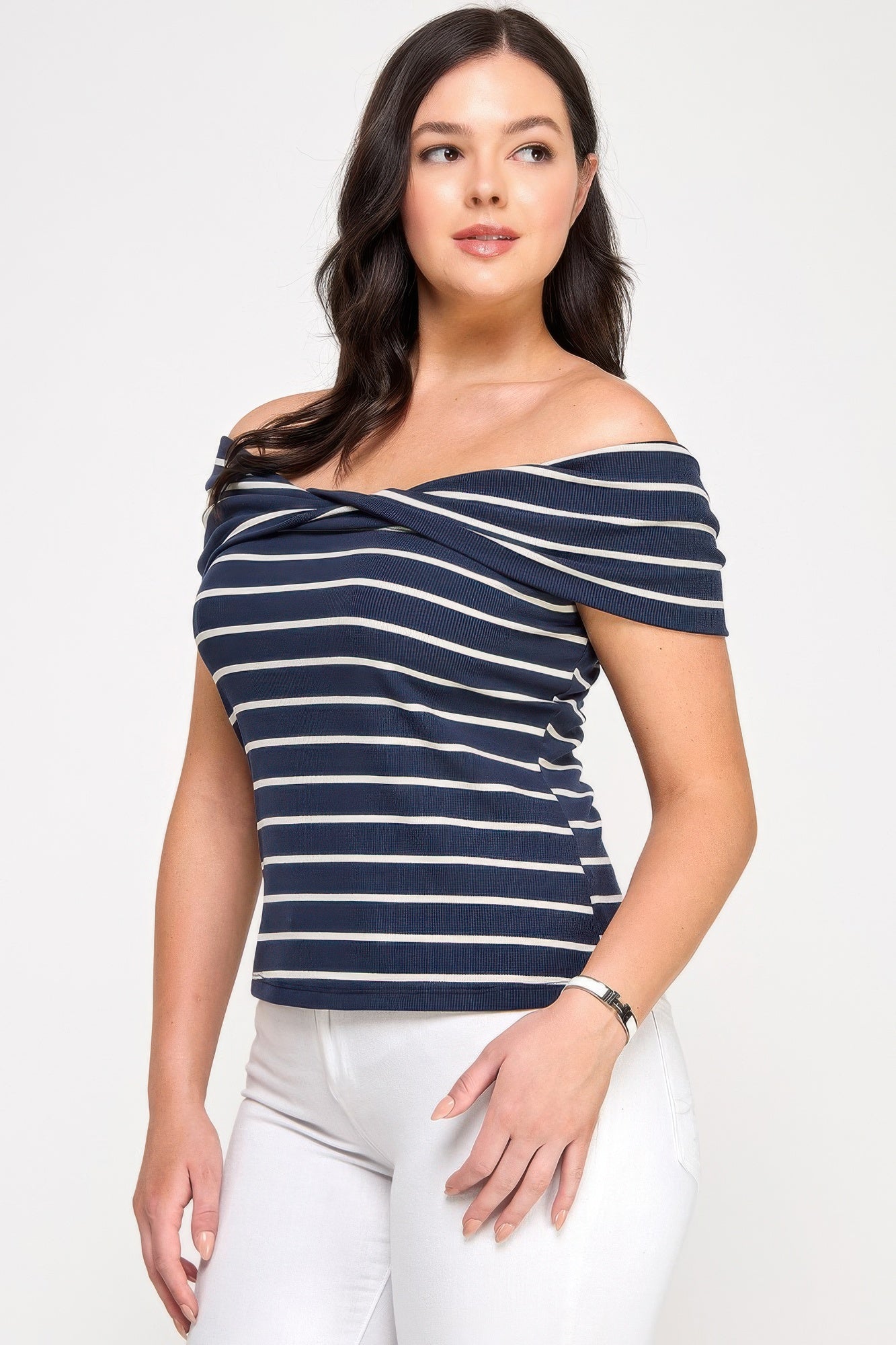 Plus Size Ots Knit Ribbed Striped Top  Shop One Place
