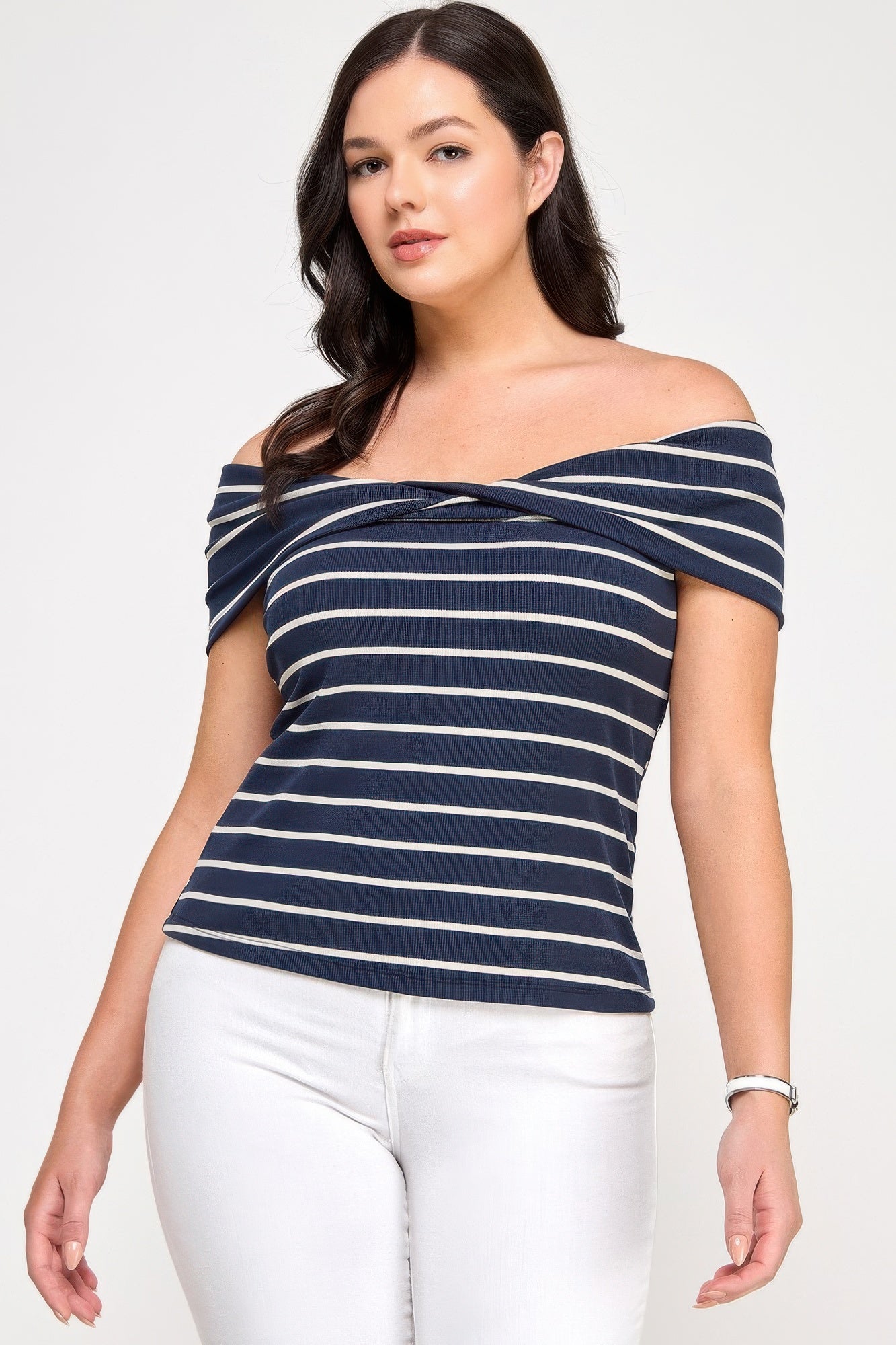 Plus Size Ots Knit Ribbed Striped Top  Shop One Place