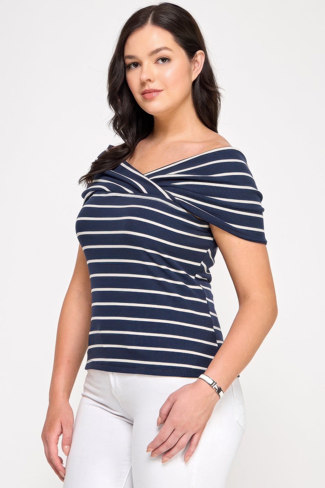 Plus Size Ots Knit Ribbed Striped Top  Shop One Place