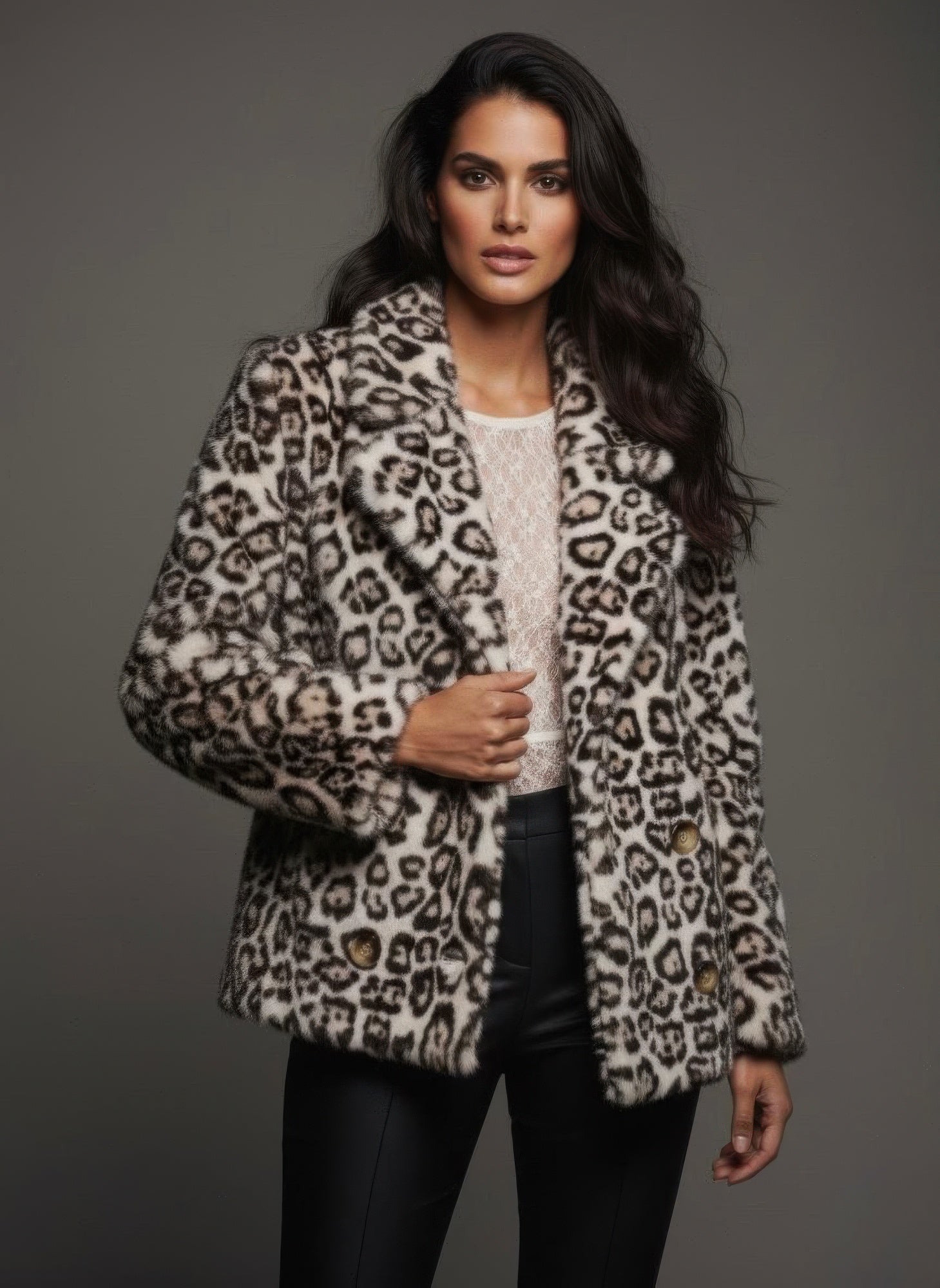 Leopard Thick Furry Coat Women's With Collar  Shop One Place
