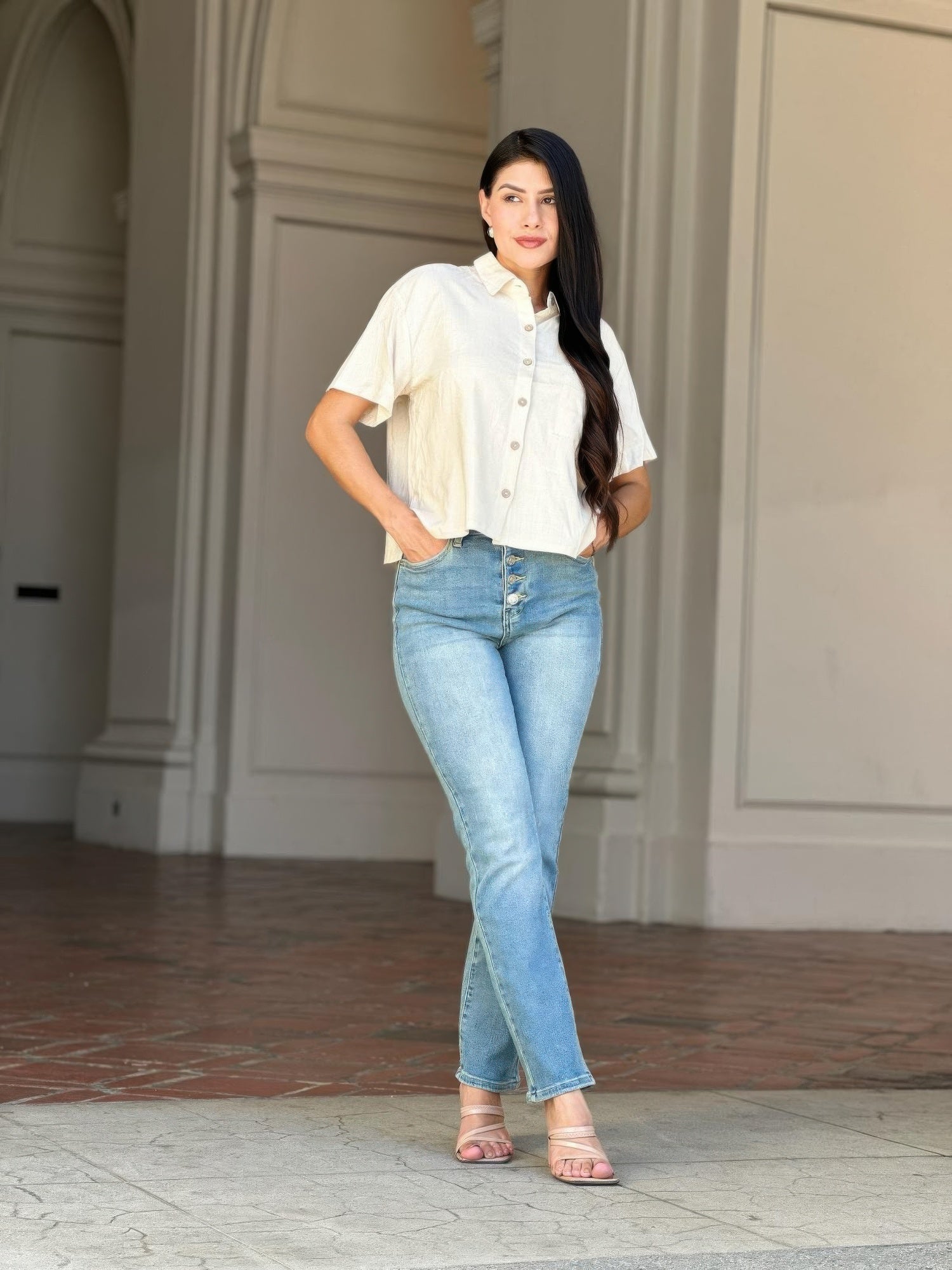 High Rise Cigarette Button Fly Straight Denim Jean  Shop One Place