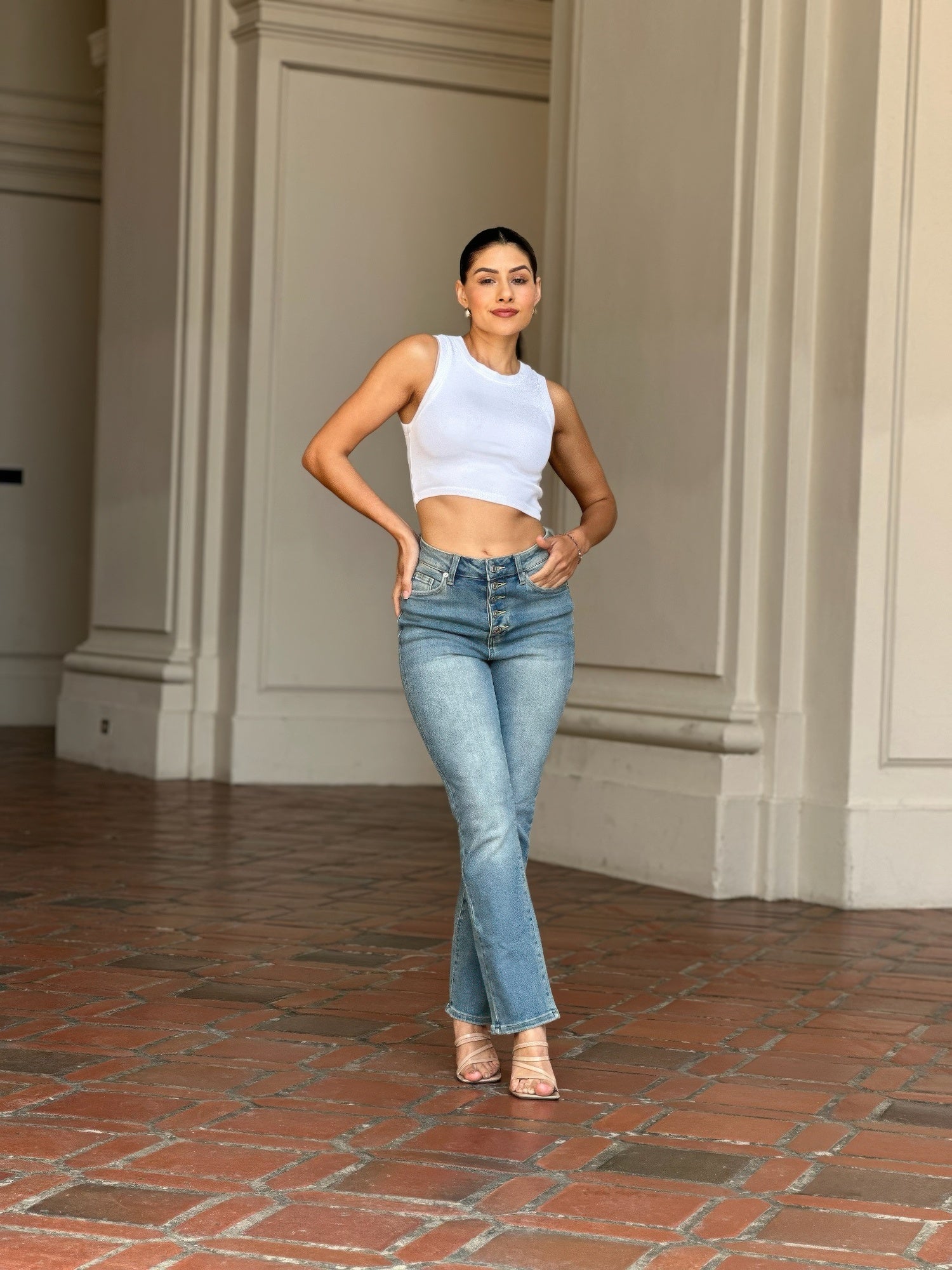 High Rise Cigarette Button Fly Straight Denim Jean  Shop One Place