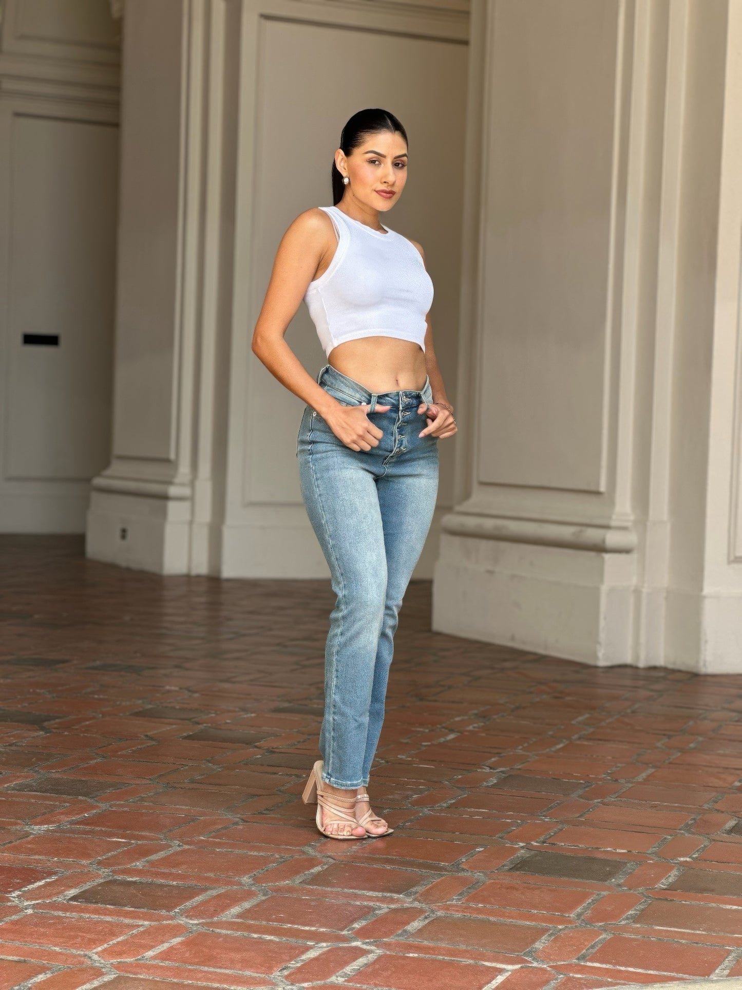 High Rise Cigarette Button Fly Straight Denim Jean  Shop One Place