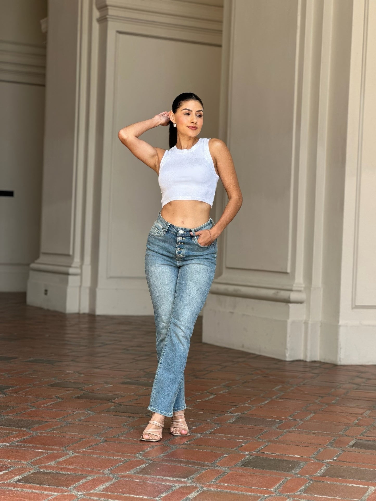 High Rise Cigarette Button Fly Straight Denim Jean  Shop One Place