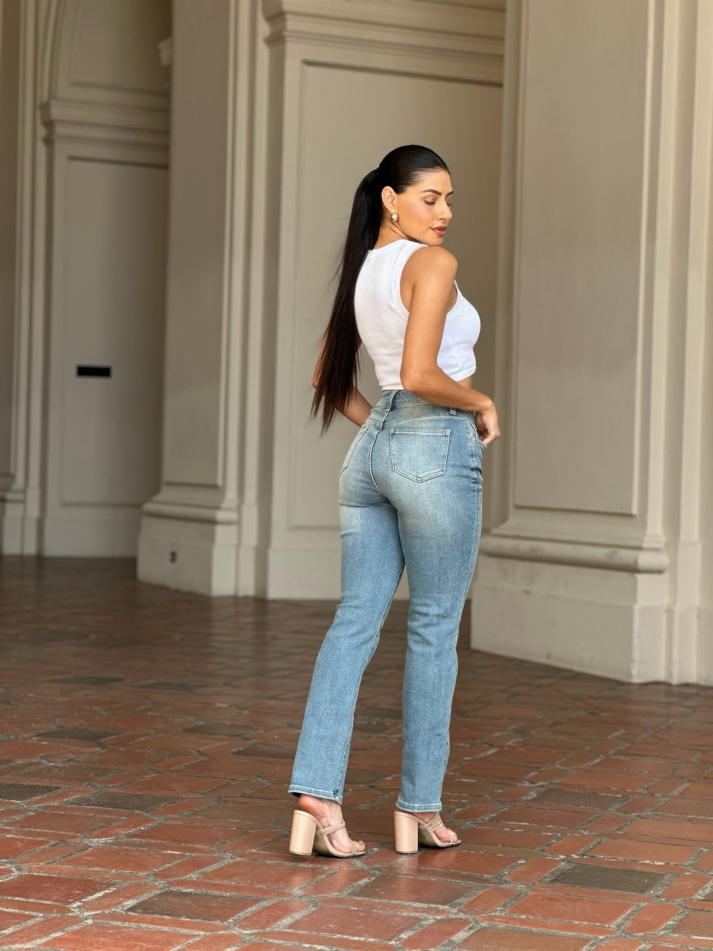 High Rise Cigarette Button Fly Straight Denim Jean  Shop One Place