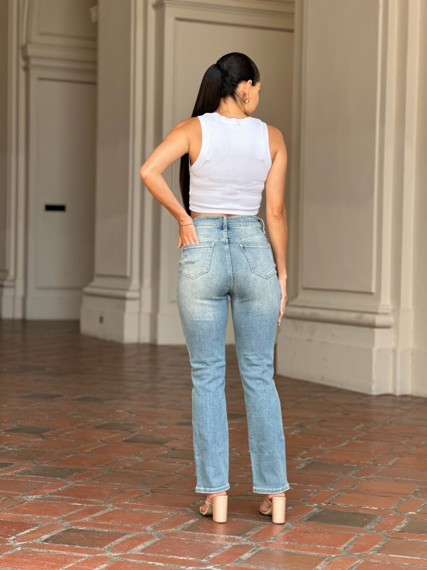 High Rise Cigarette Button Fly Straight Denim Jean  Shop One Place