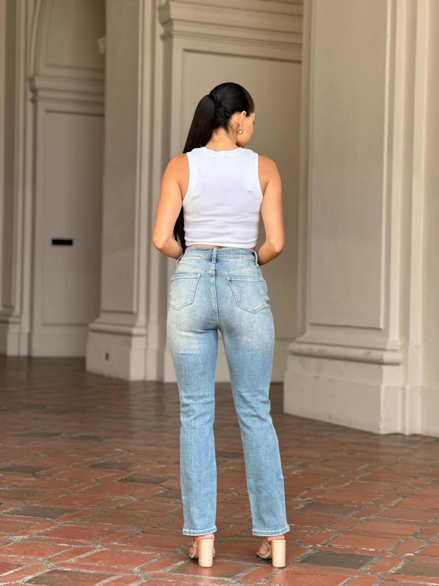 High Rise Cigarette Button Fly Straight Denim Jean  Shop One Place