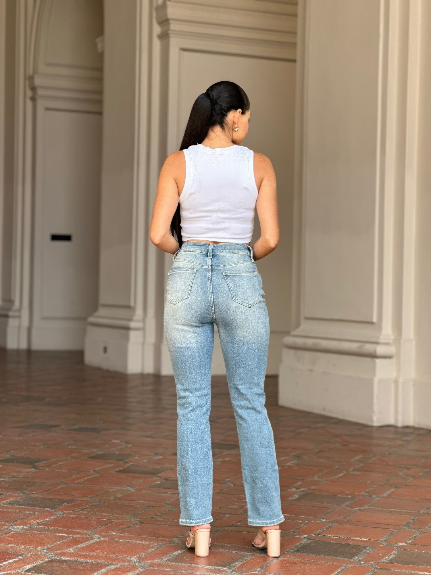 High Rise Cigarette Button Fly Straight Denim Jean  Shop One Place