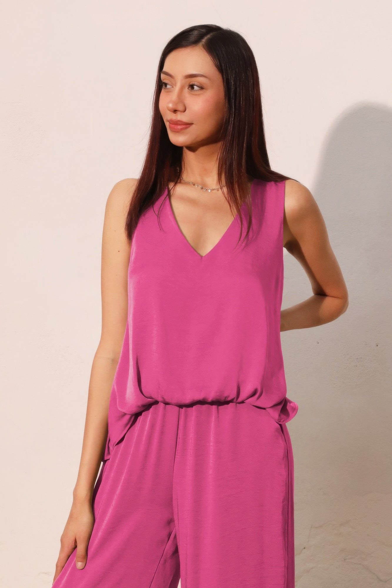 Washed Poly Silk Front Tucked Top  Shop One Place