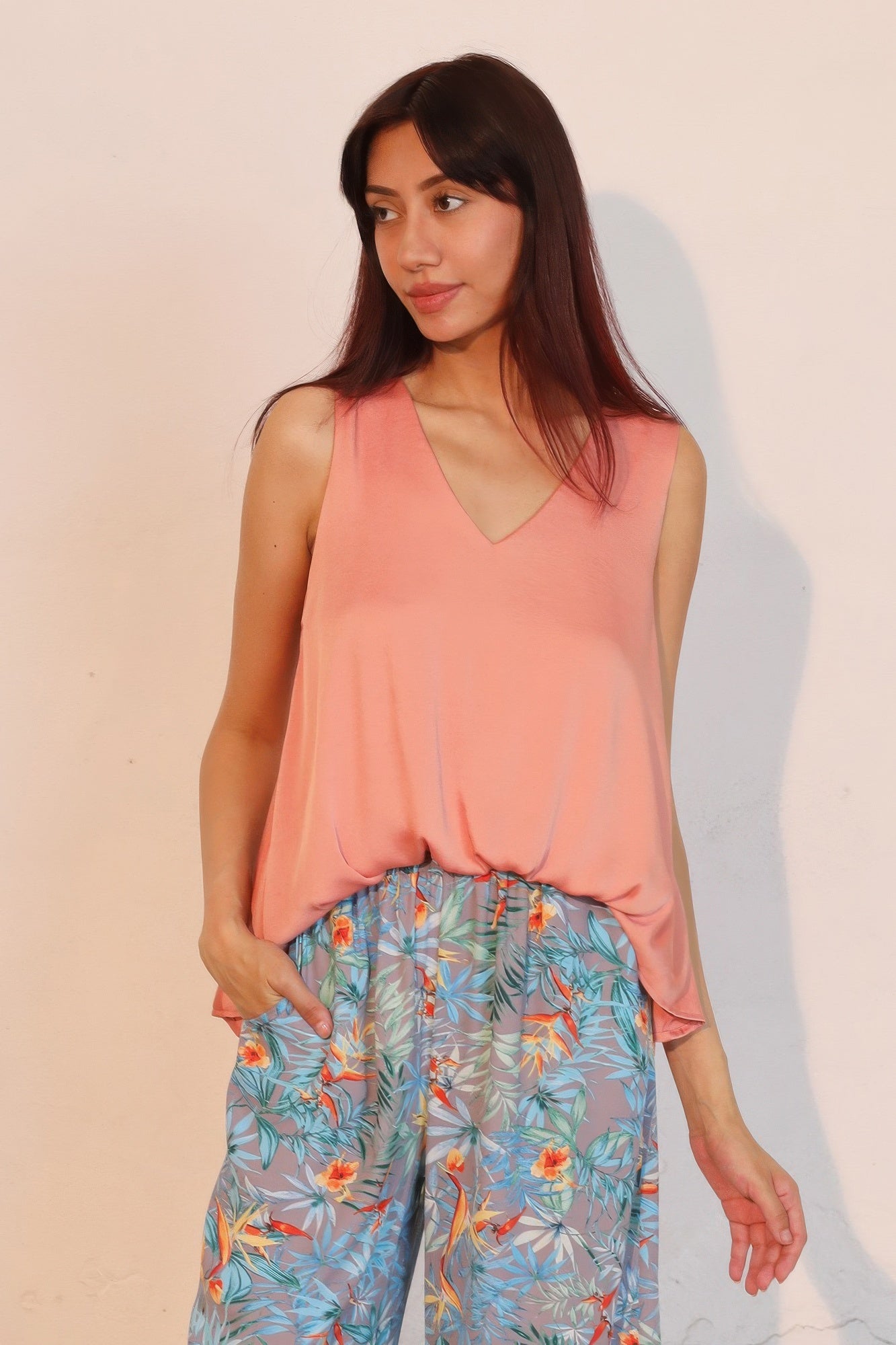 Washed Poly Silk Front Tucked Top  Shop One Place