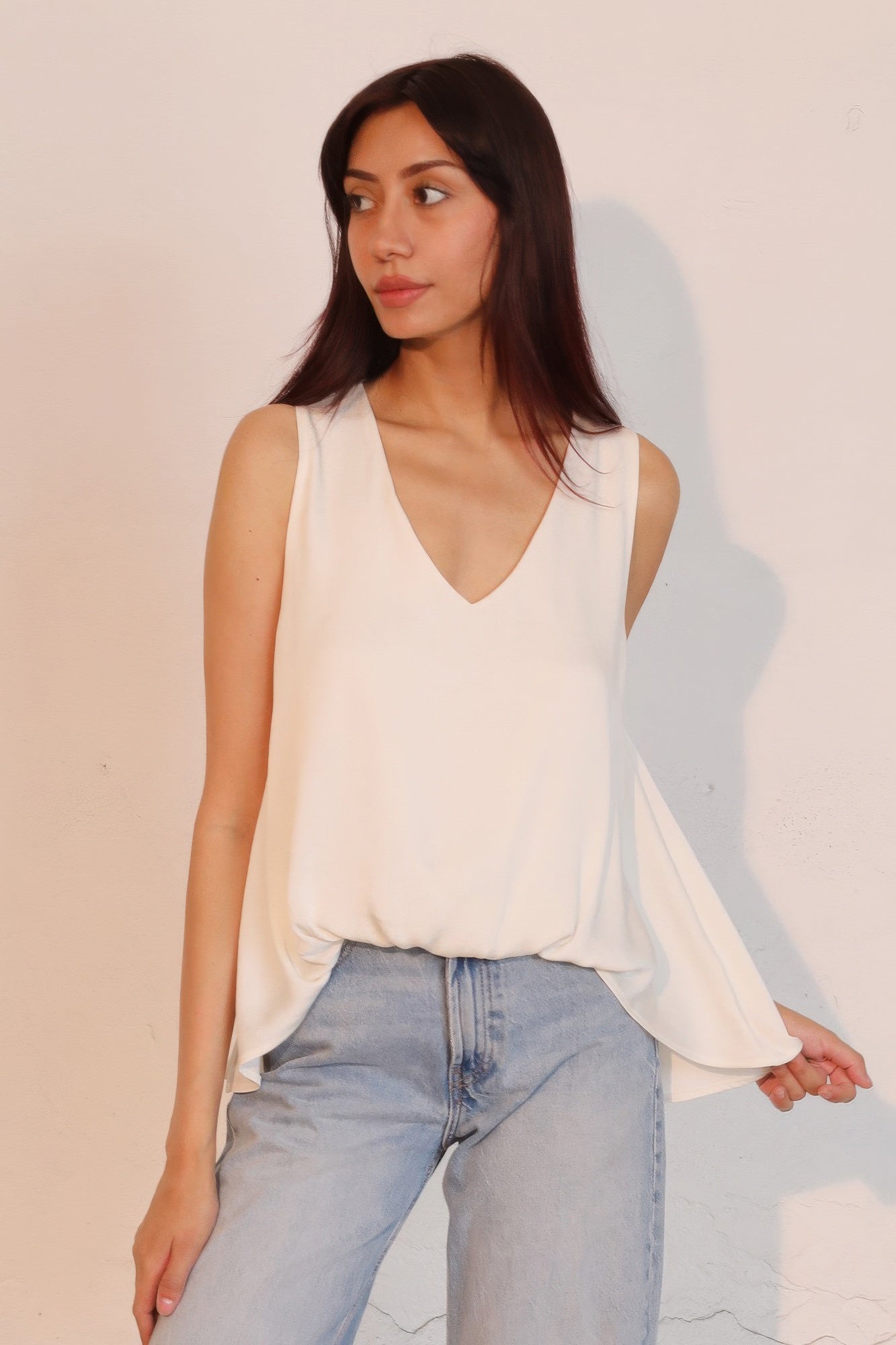 Washed Poly Silk Front Tucked Top  Shop One Place