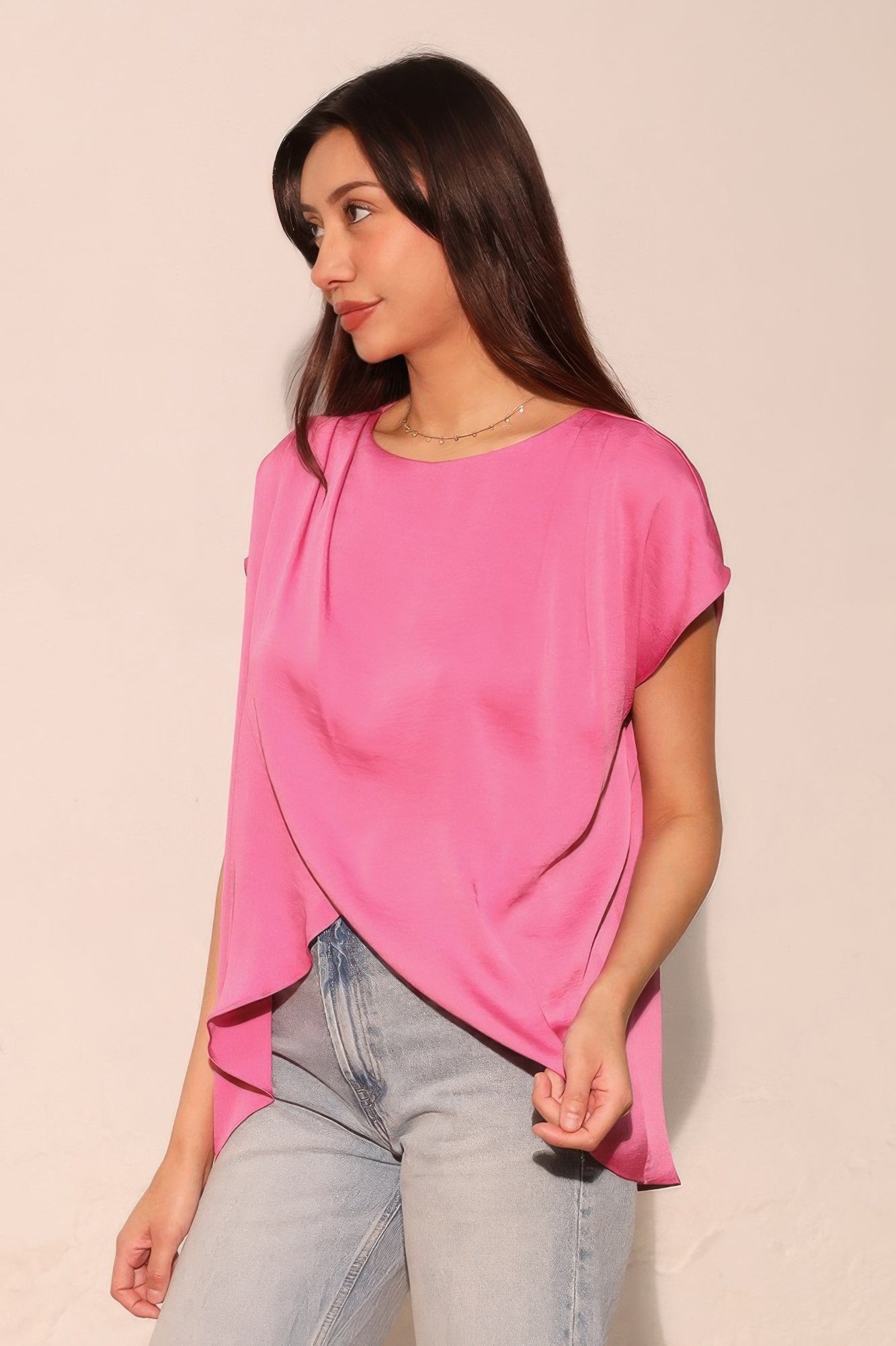 Washed Poly Silk Tulip Tunic Top  Shop One Place