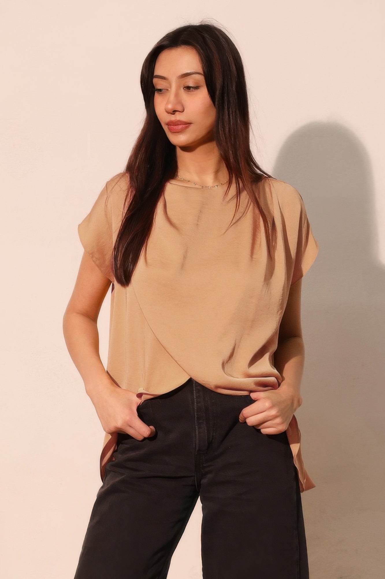 Washed Poly Silk Tulip Tunic Top  Shop One Place