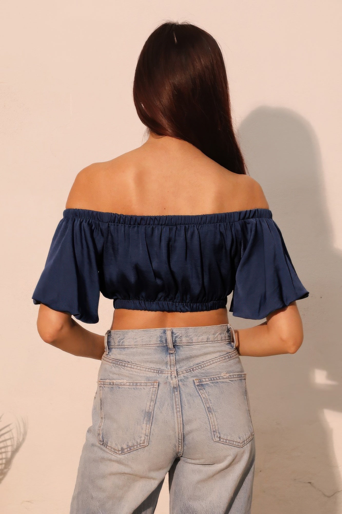 Washed Poly Silk Bubble Sleeve Crop Top  Shop One Place
