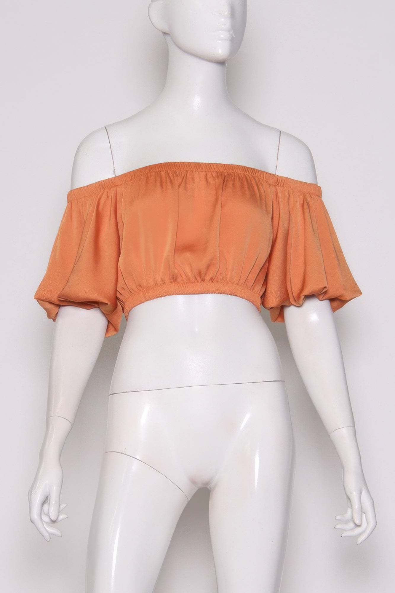 Washed Poly Silk Bubble Sleeve Crop Top  Shop One Place