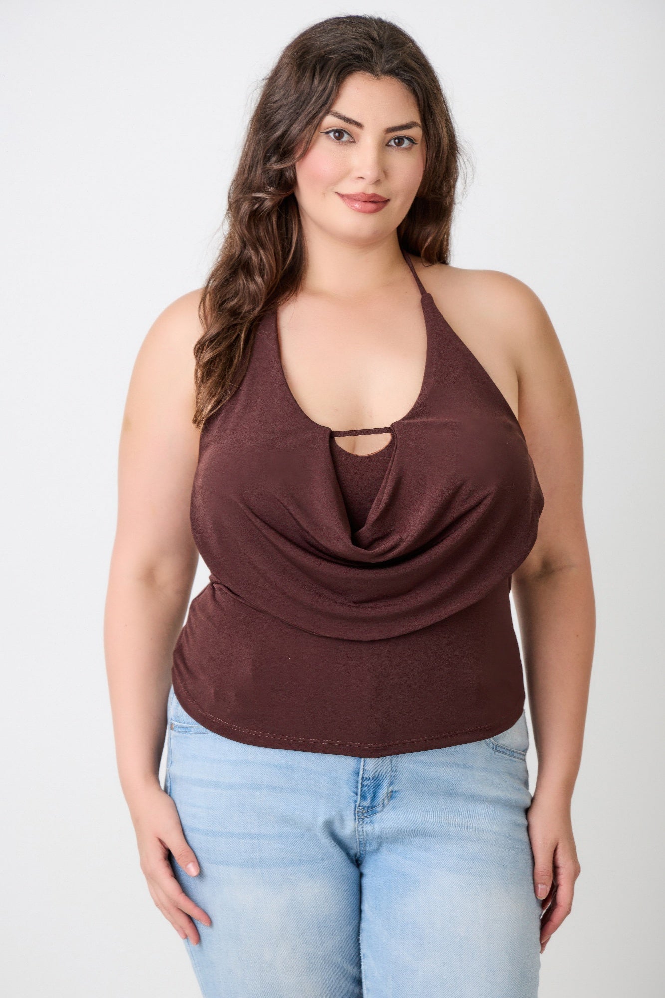 Plus Size Halter Cowl Neck Draped Top  Shop One Place