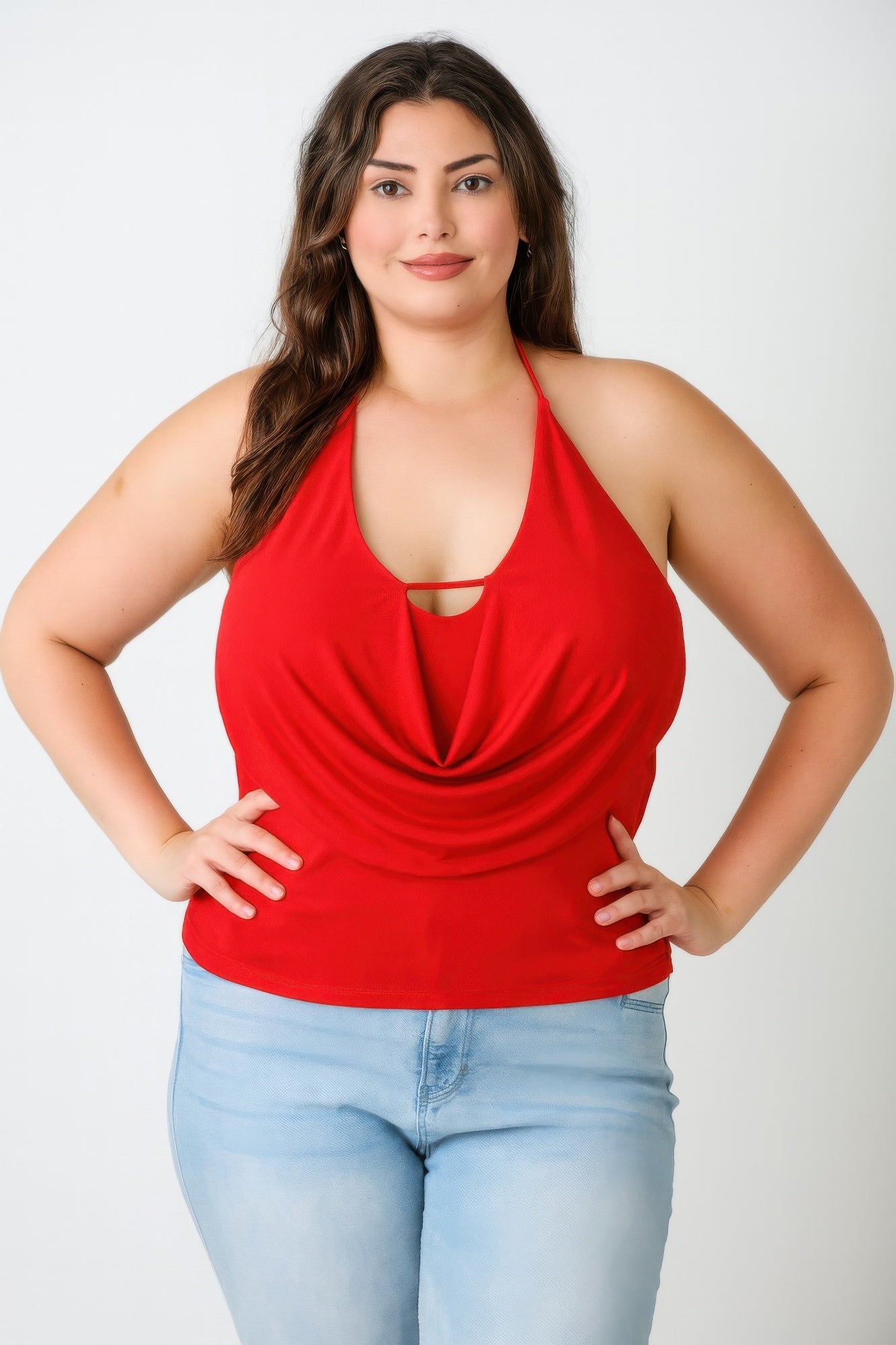 Plus Size Halter Cowl Neck Draped Top  Shop One Place