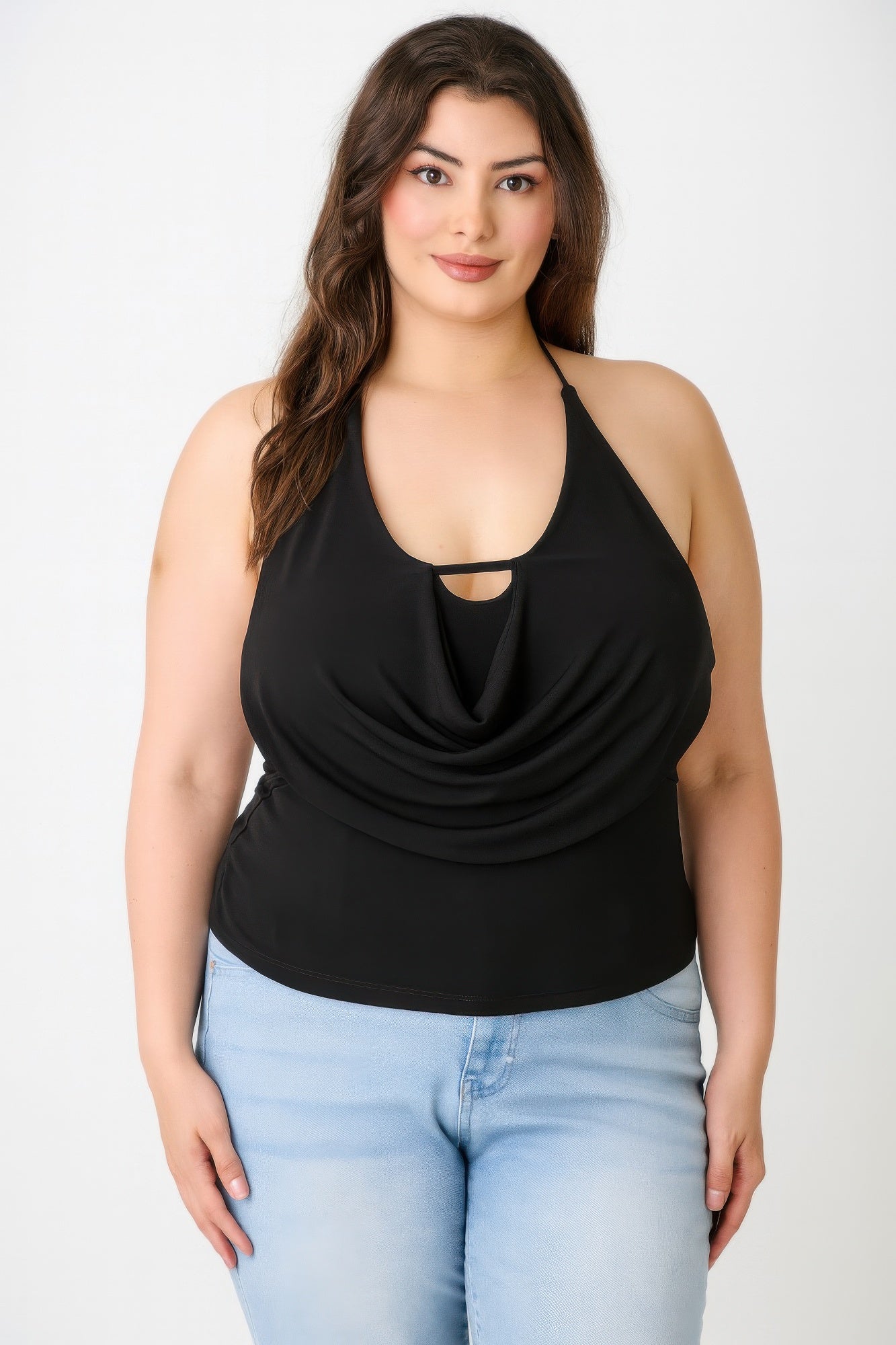 Plus Size Halter Cowl Neck Draped Top  Shop One Place