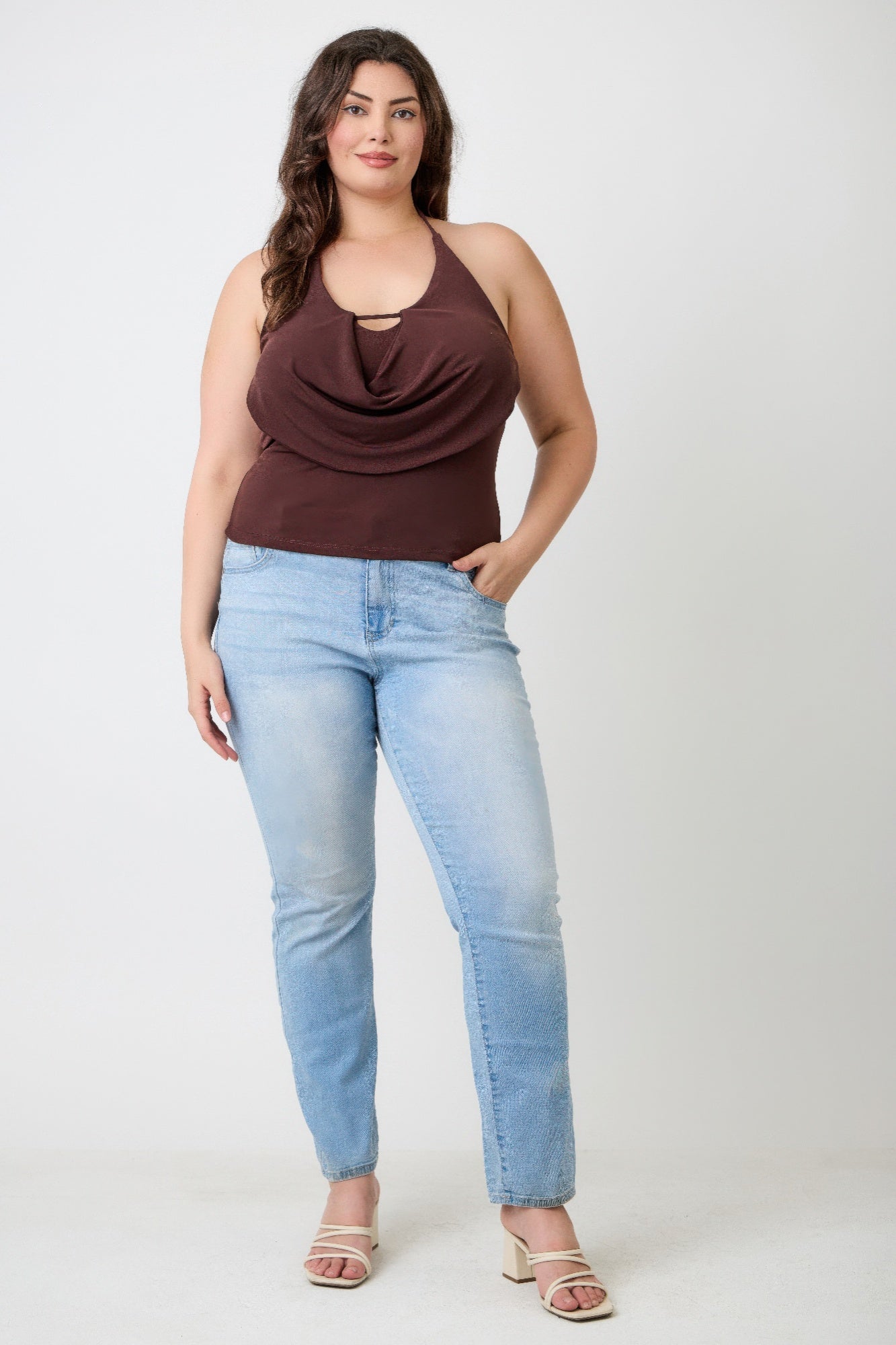 Plus Size Halter Cowl Neck Draped Top  Shop One Place