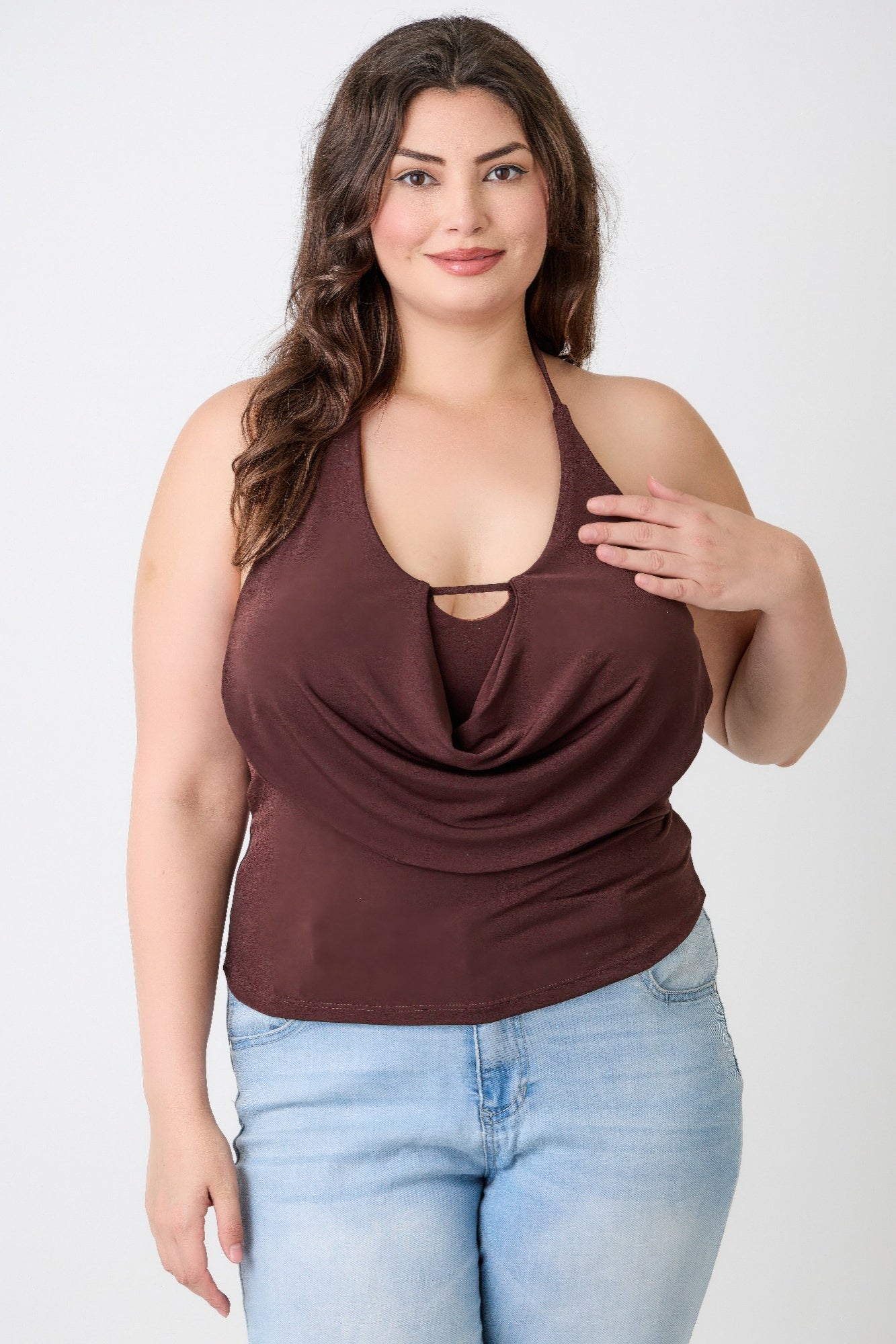 Plus Size Halter Cowl Neck Draped Top  Shop One Place