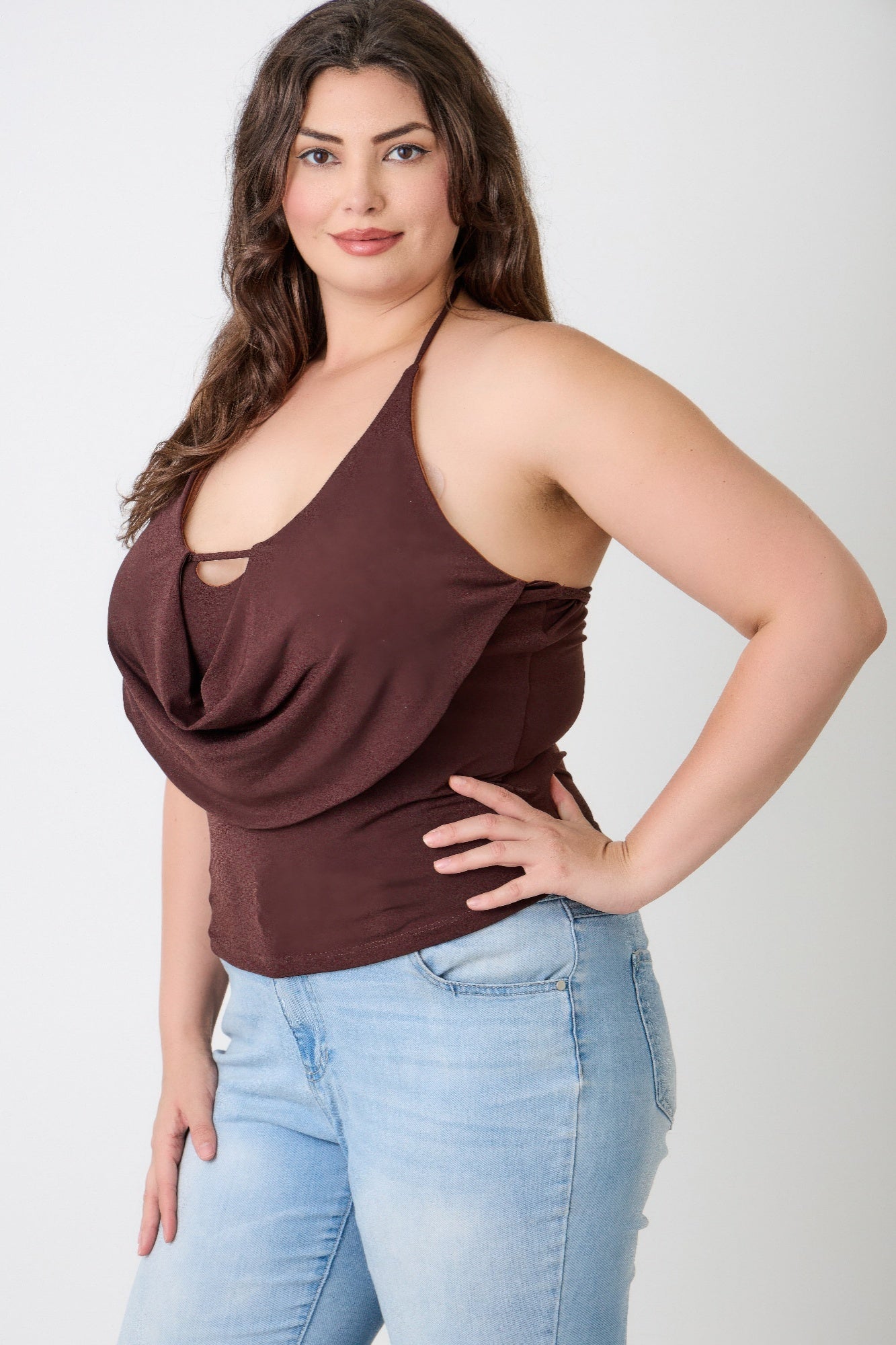 Plus Size Halter Cowl Neck Draped Top  Shop One Place
