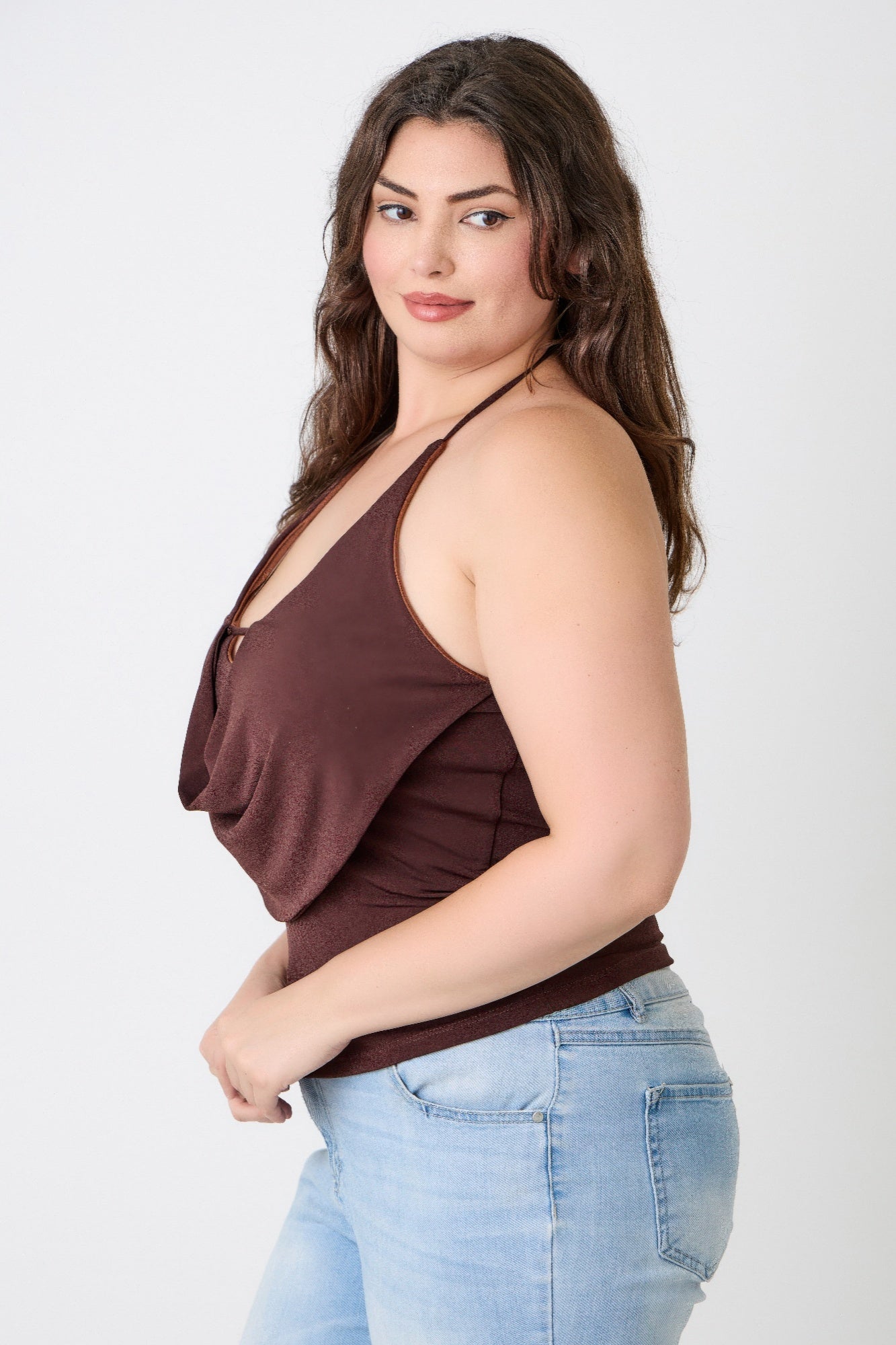 Plus Size Halter Cowl Neck Draped Top  Shop One Place