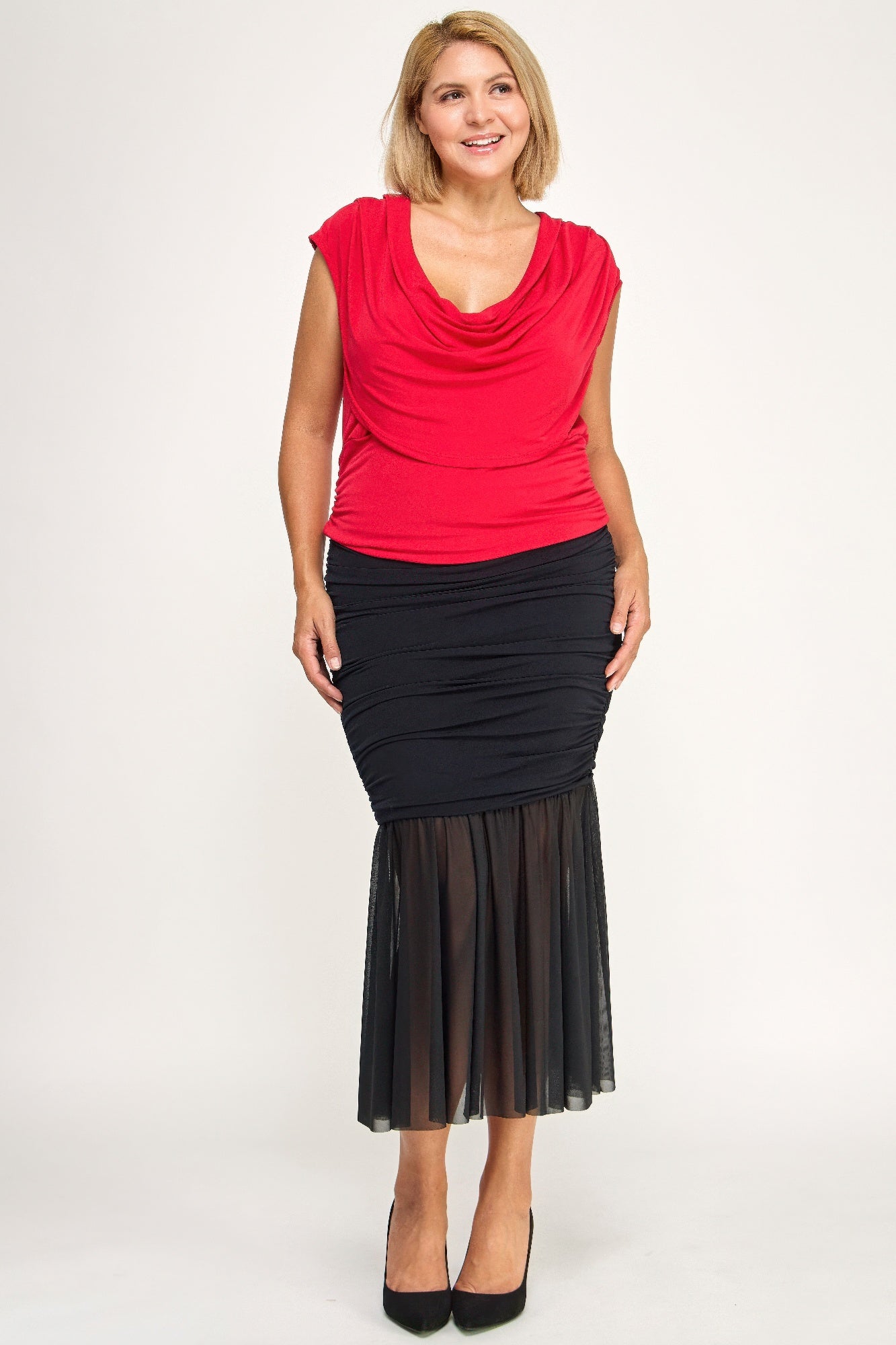 Plus Size Draped Cowl Neck Cap-sleeve Blouse  Shop One Place