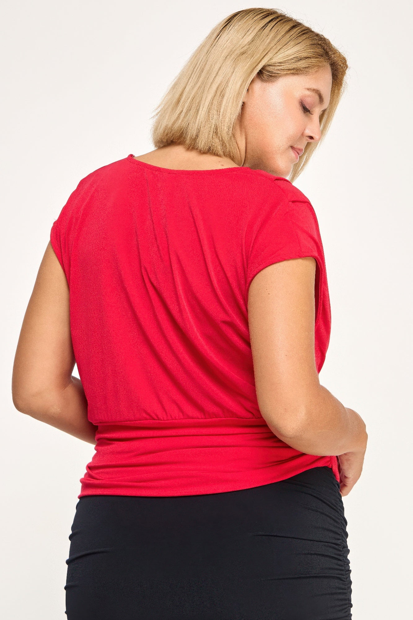 Plus Size Draped Cowl Neck Cap-sleeve Blouse  Shop One Place