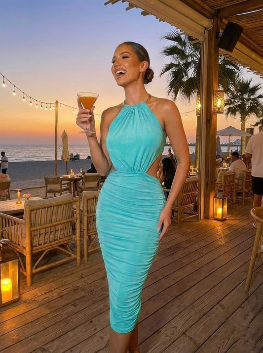 Bodycon Midi Dress, Gold Tone Is Visible At Neck  Shop One Place