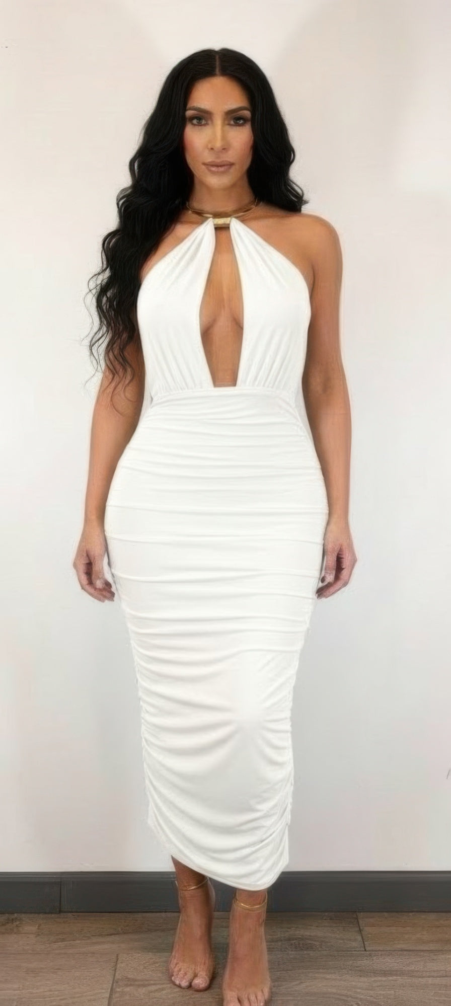 Strapless Necklace Detail Open Back Midi Dress  Shop One Place