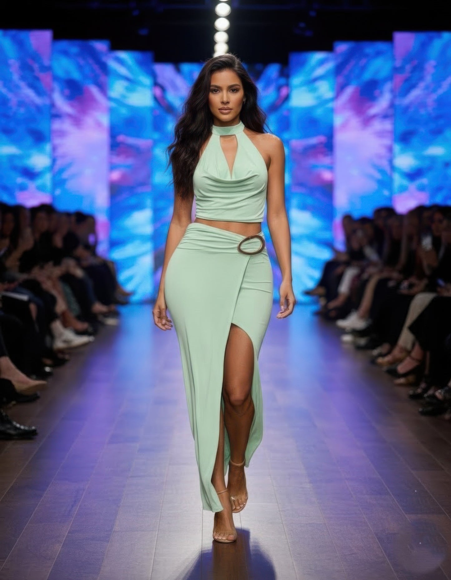 Halter Cowl Neck Scarf Top Oval Ring Skirt Set  Shop One Place