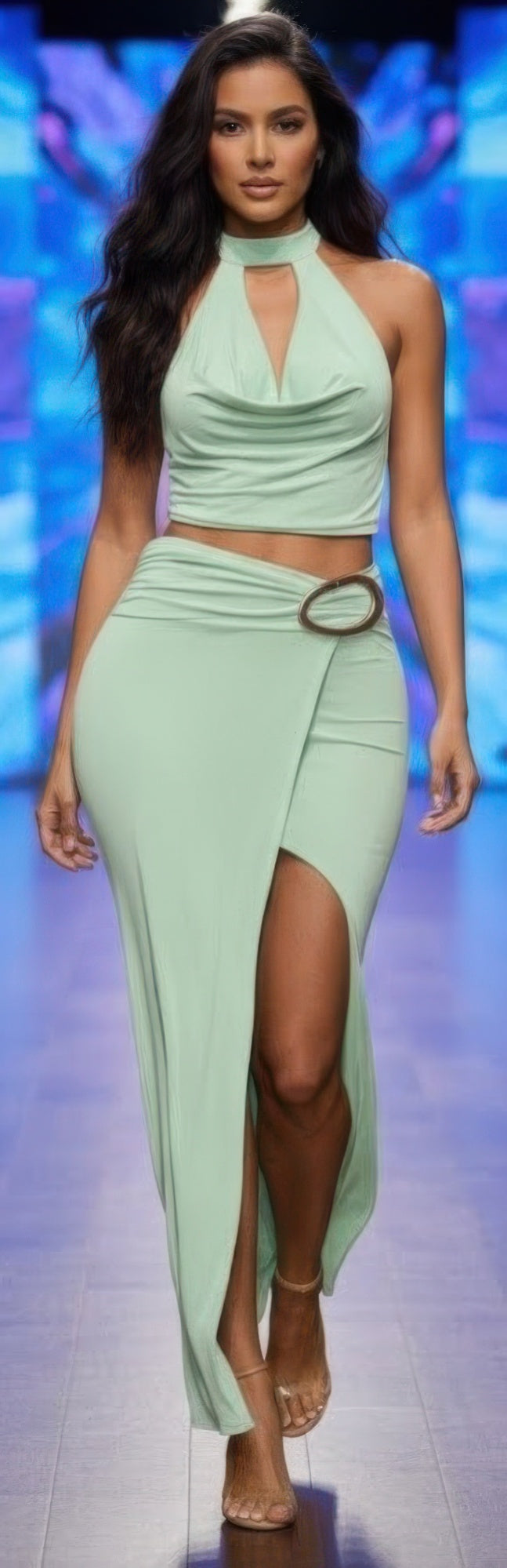 Halter Cowl Neck Scarf Top Oval Ring Skirt Set  Shop One Place