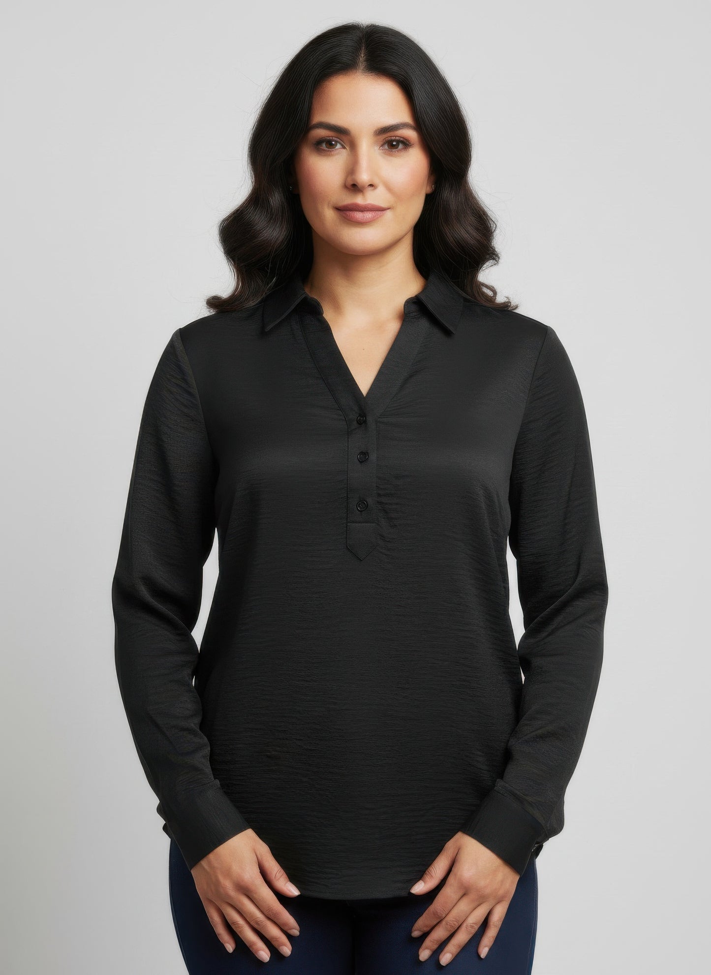 Ninety Solid Long Sleeve Blouse  Shop One Place