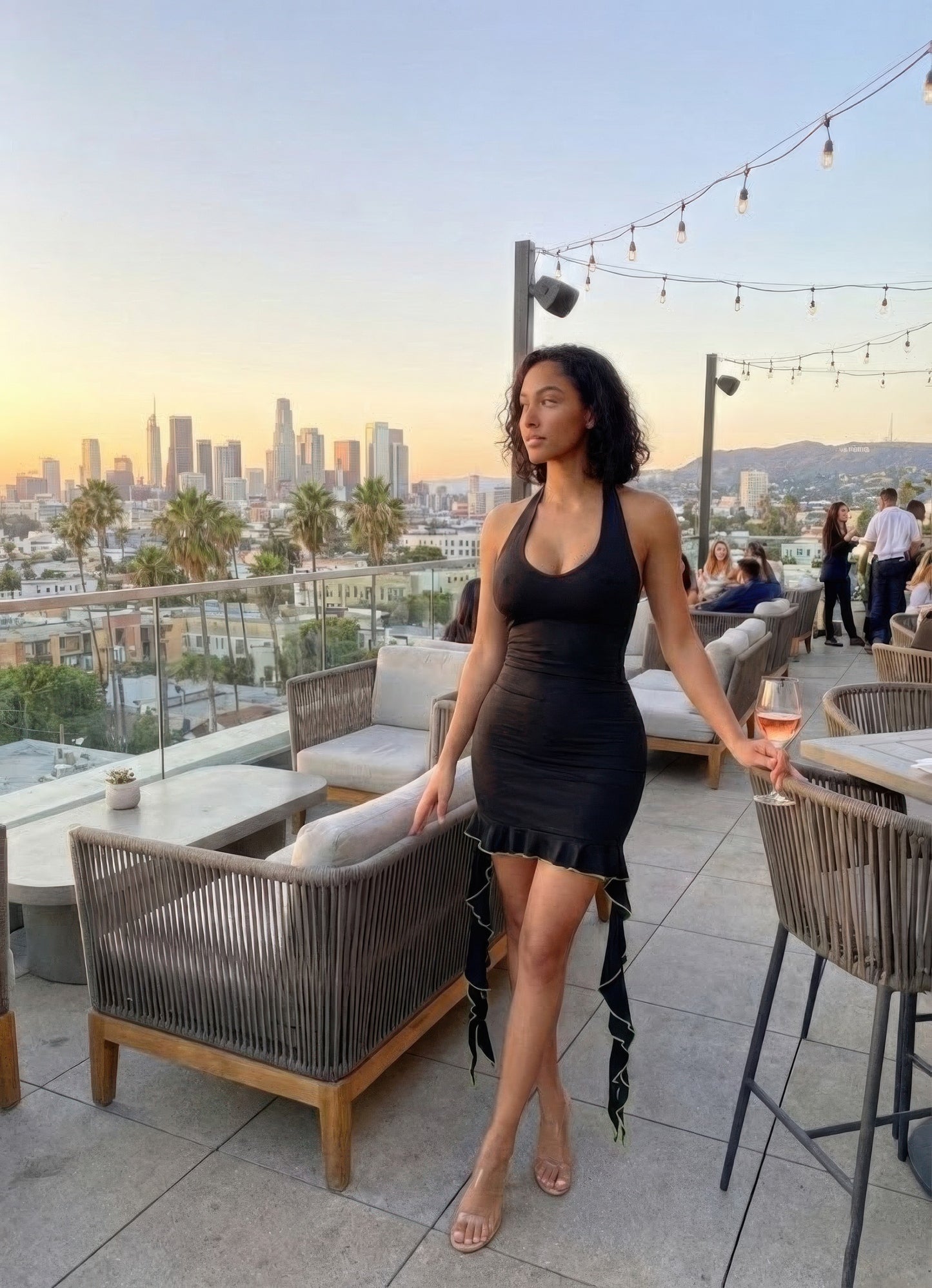 Solid Deep V Neck Mini Dress With Ruffle  Shop One Place