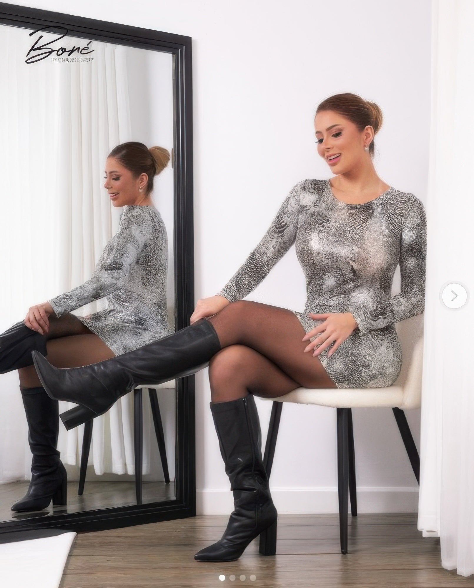 Long Sleeve Body Con Pu Silver Snake Mini  Shop One Place